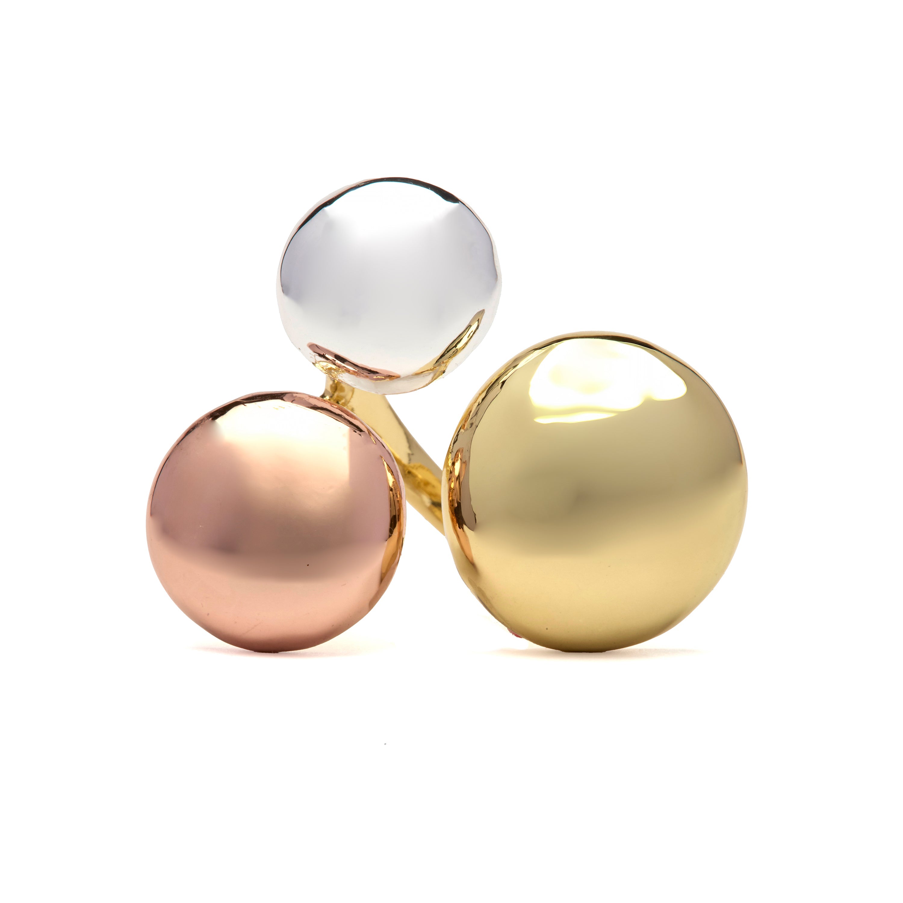 Rhodium-plated, 18k yellow and rose gold ring - Basuz