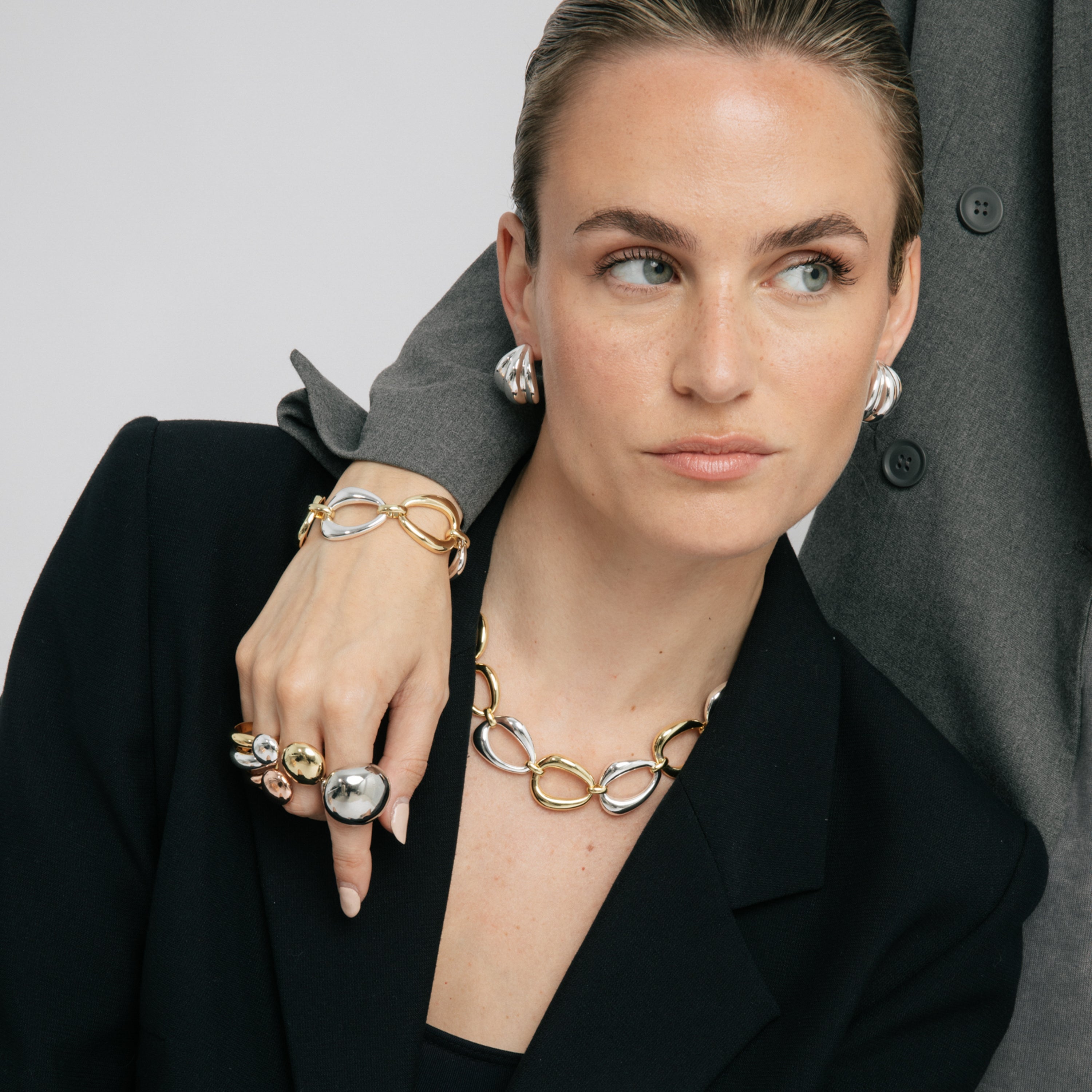 Rhodium-plated, 18k yellow and rose gold ring - Basuz