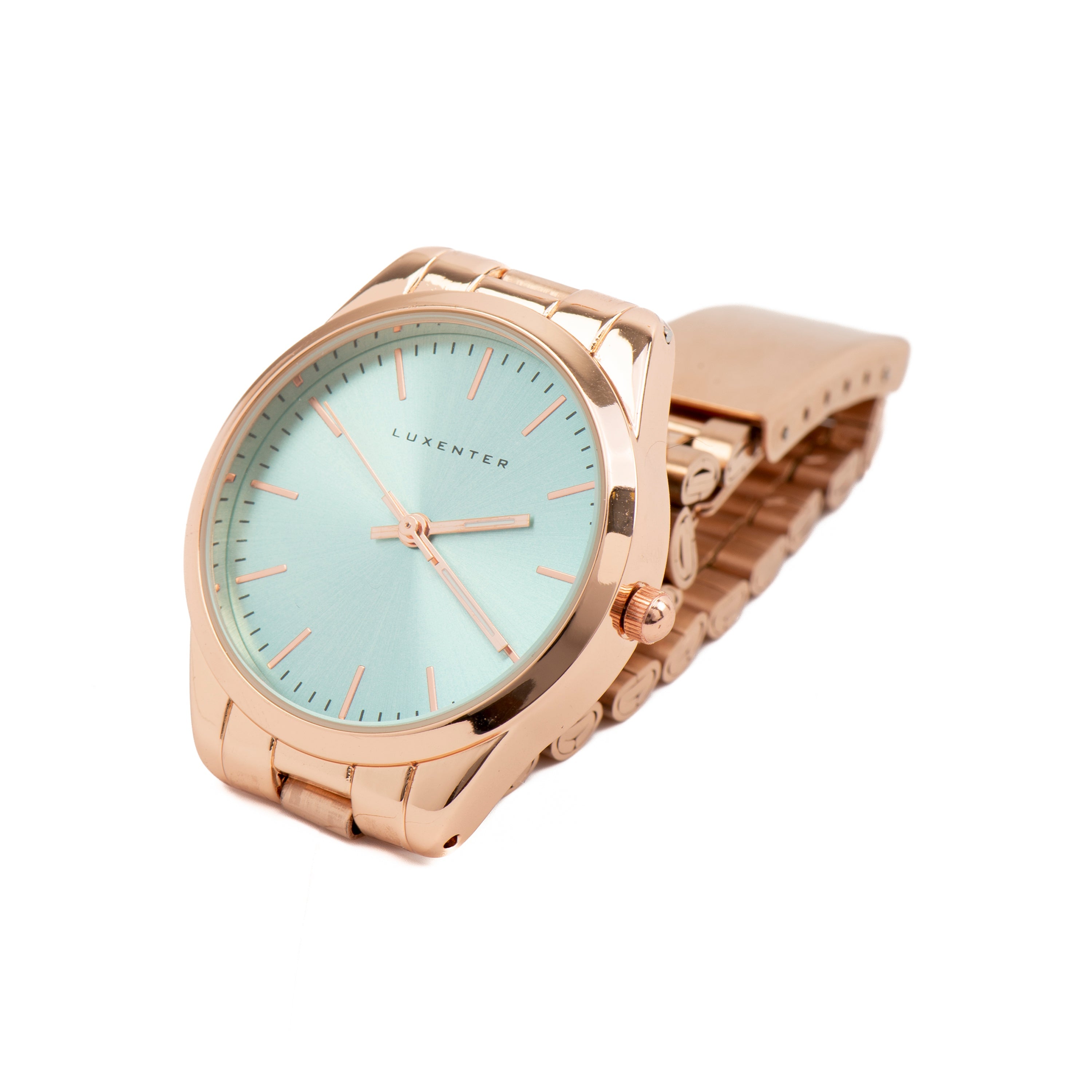 Watch with Light Blue Metallic 18K Rose Gold Finish - Verni