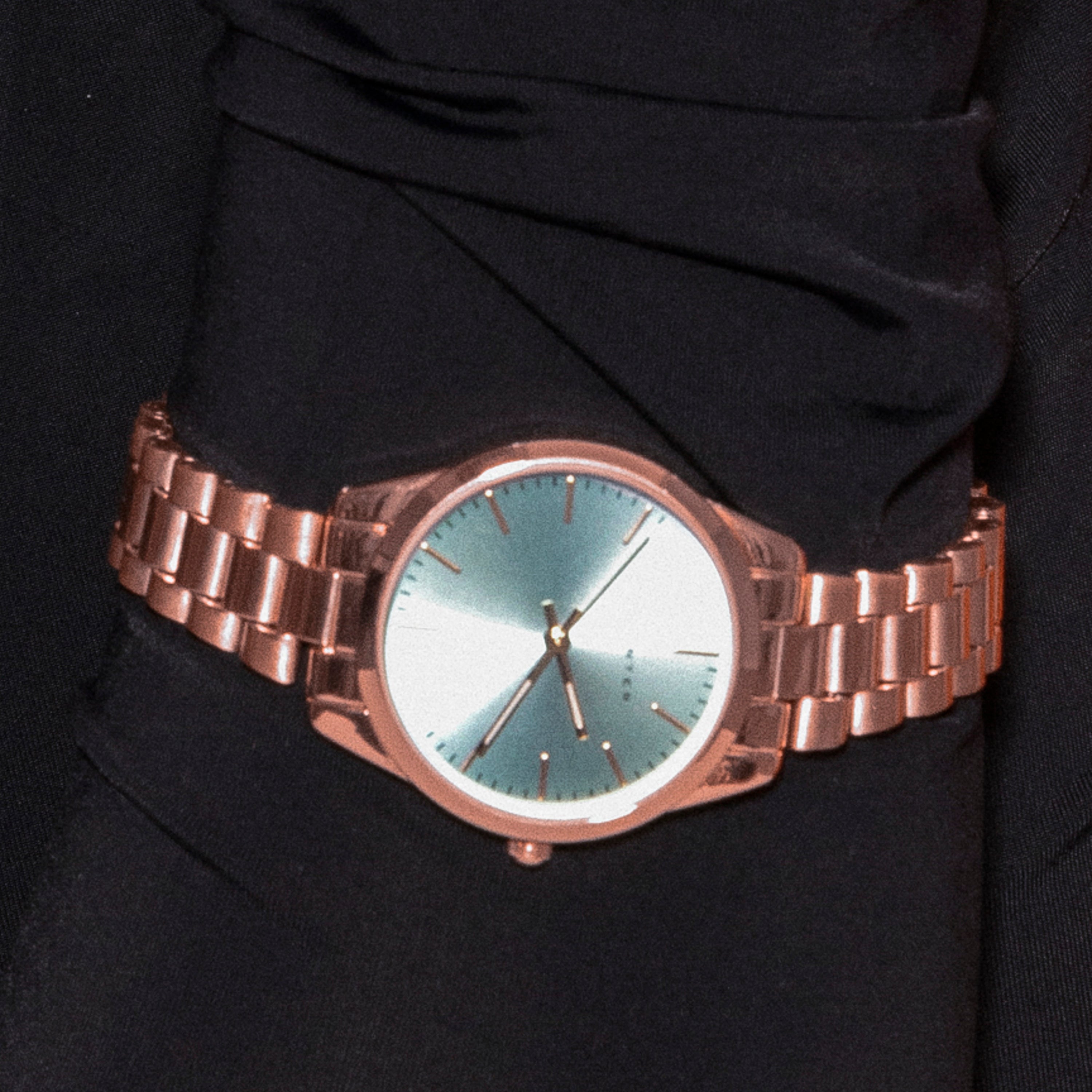 Watch with Light Blue Metallic 18K Rose Gold Finish - Verni
