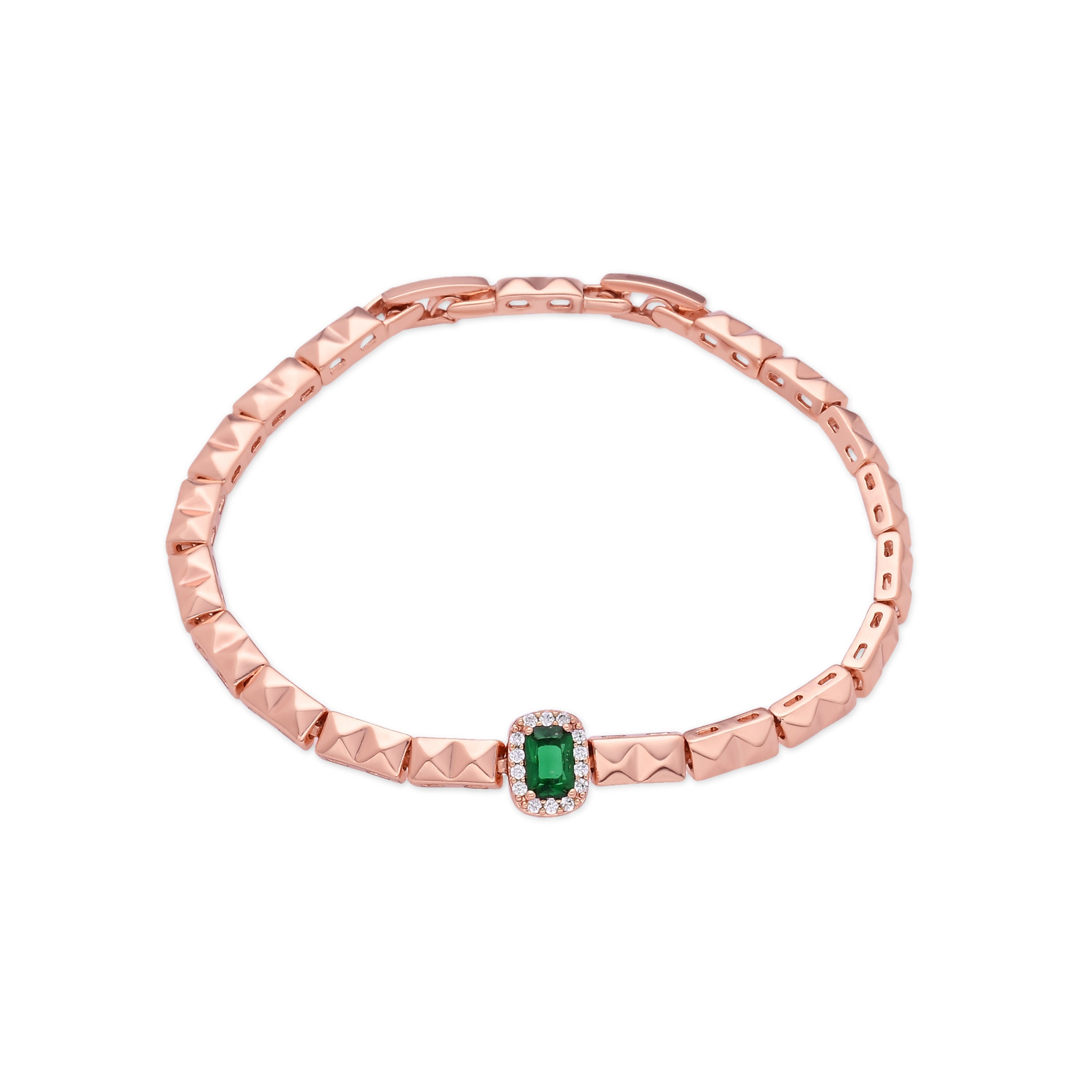 18k Rose Gold Plated Emerald Zircon Bracelet - Sacery