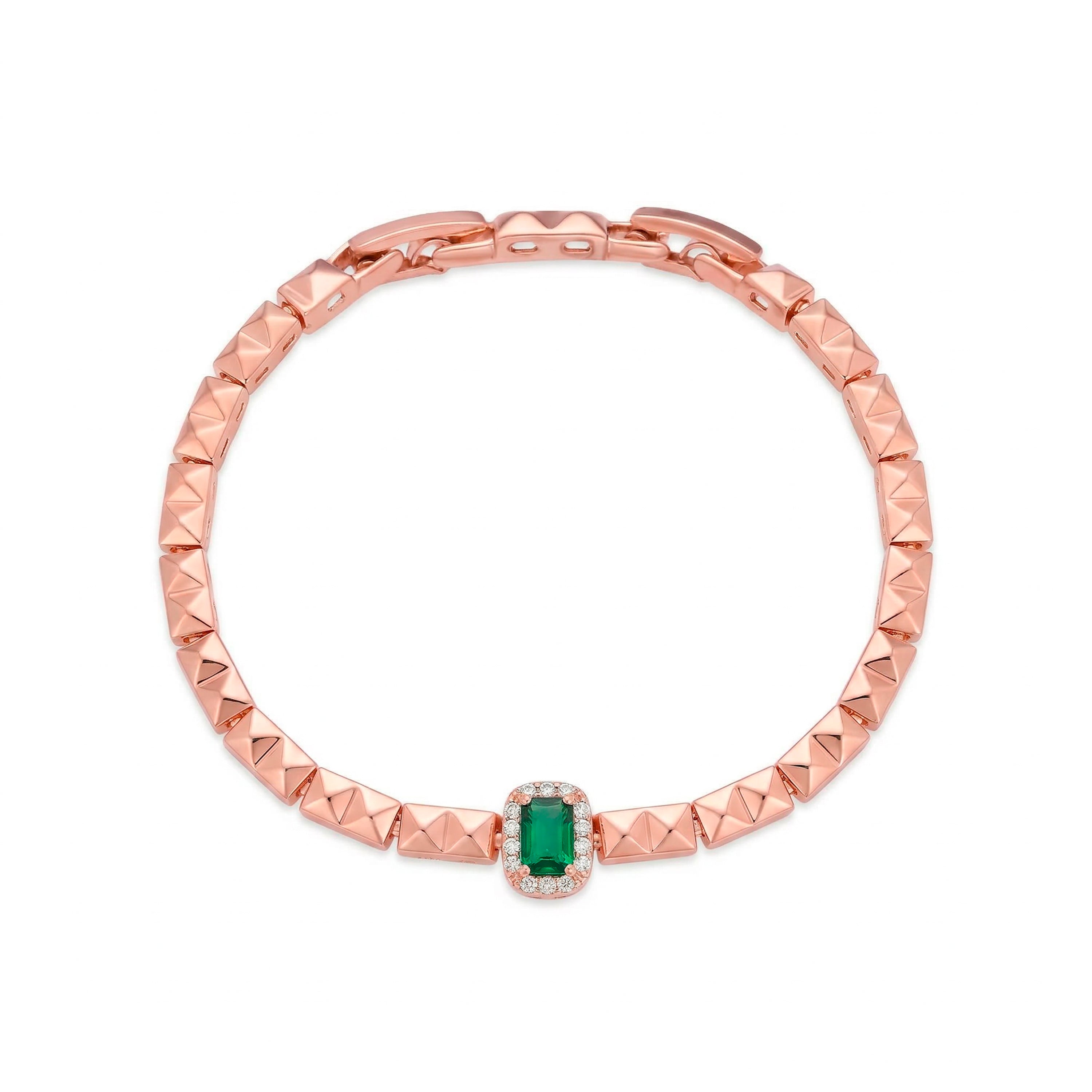 18k Rose Gold Plated Emerald Zircon Bracelet - Sacery
