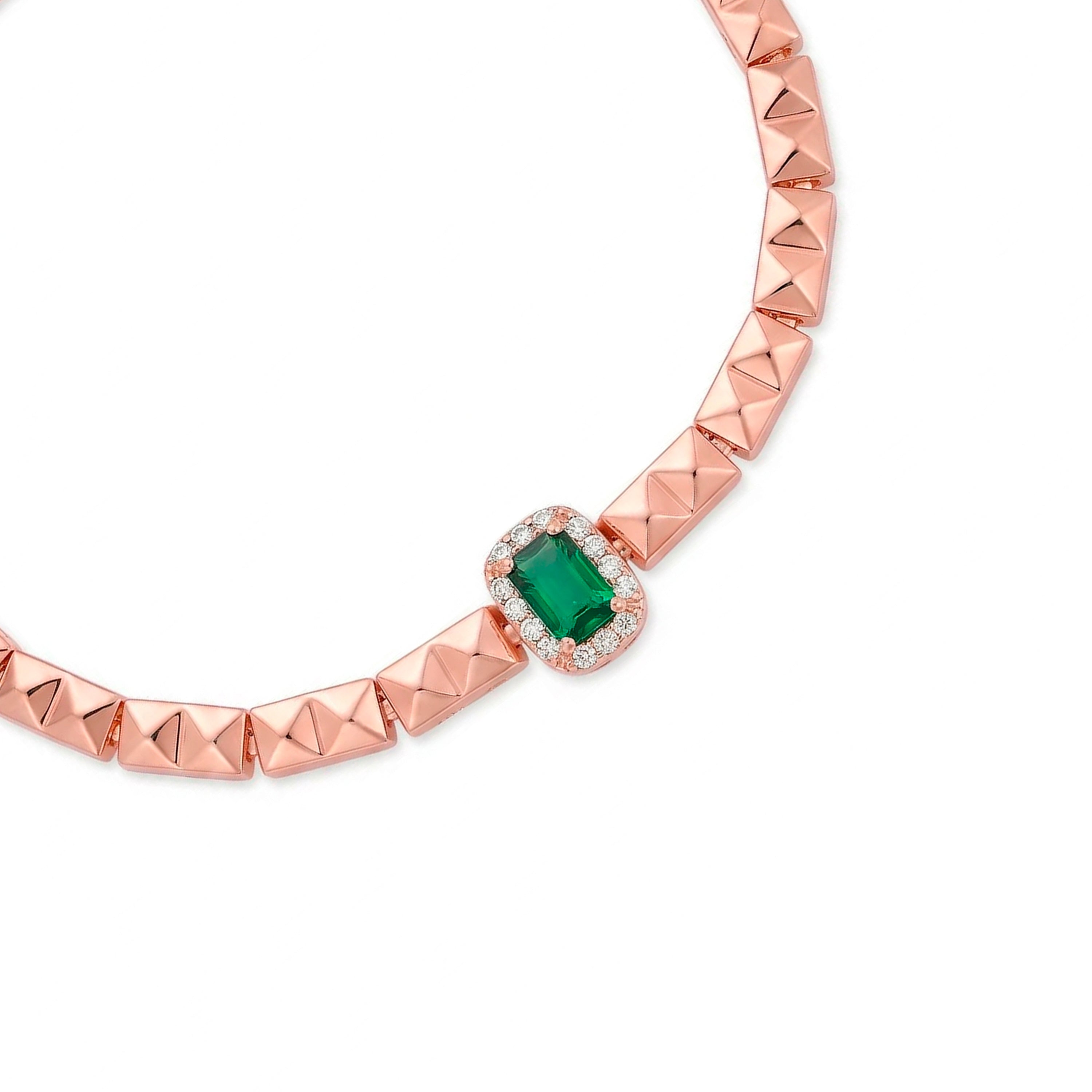 18k Rose Gold Plated Emerald Zircon Bracelet - Sacery