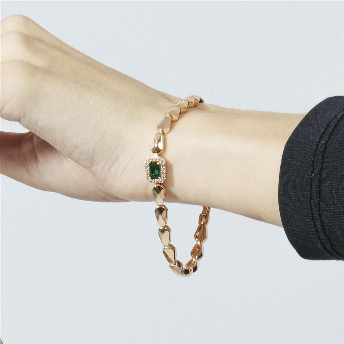 18k Rose Gold Plated Emerald Zircon Bracelet - Sacery