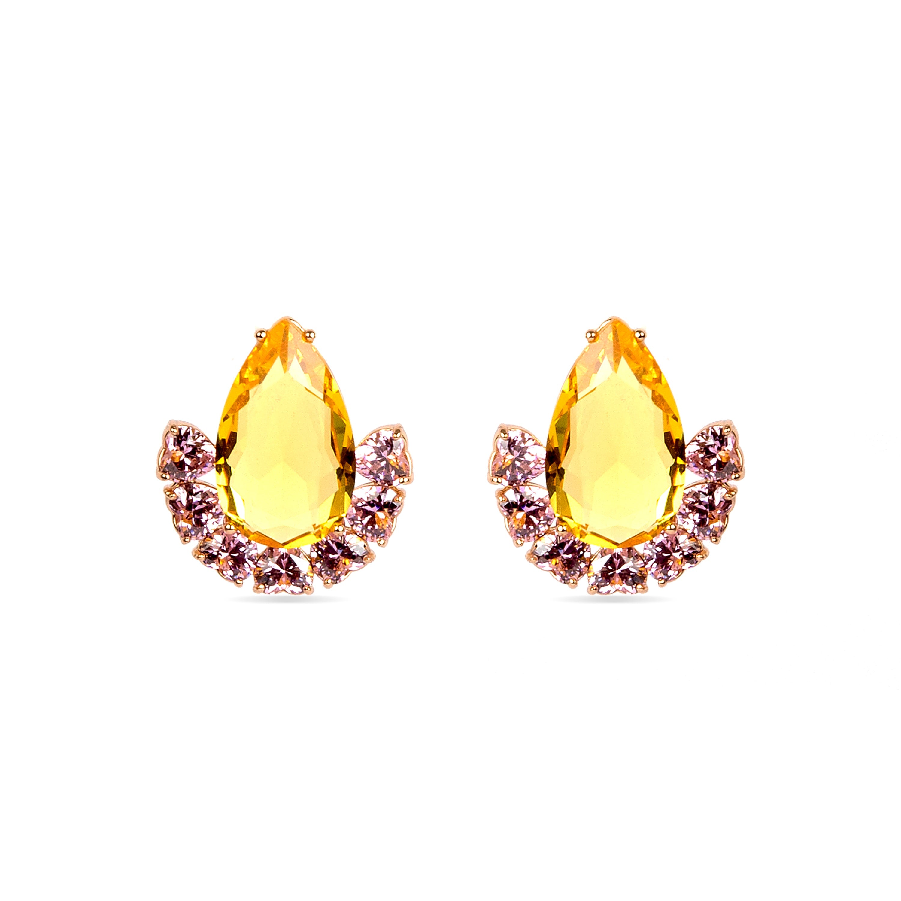Gold Beryl Zirconia Earrings finished in 18K rose gold - Vorian