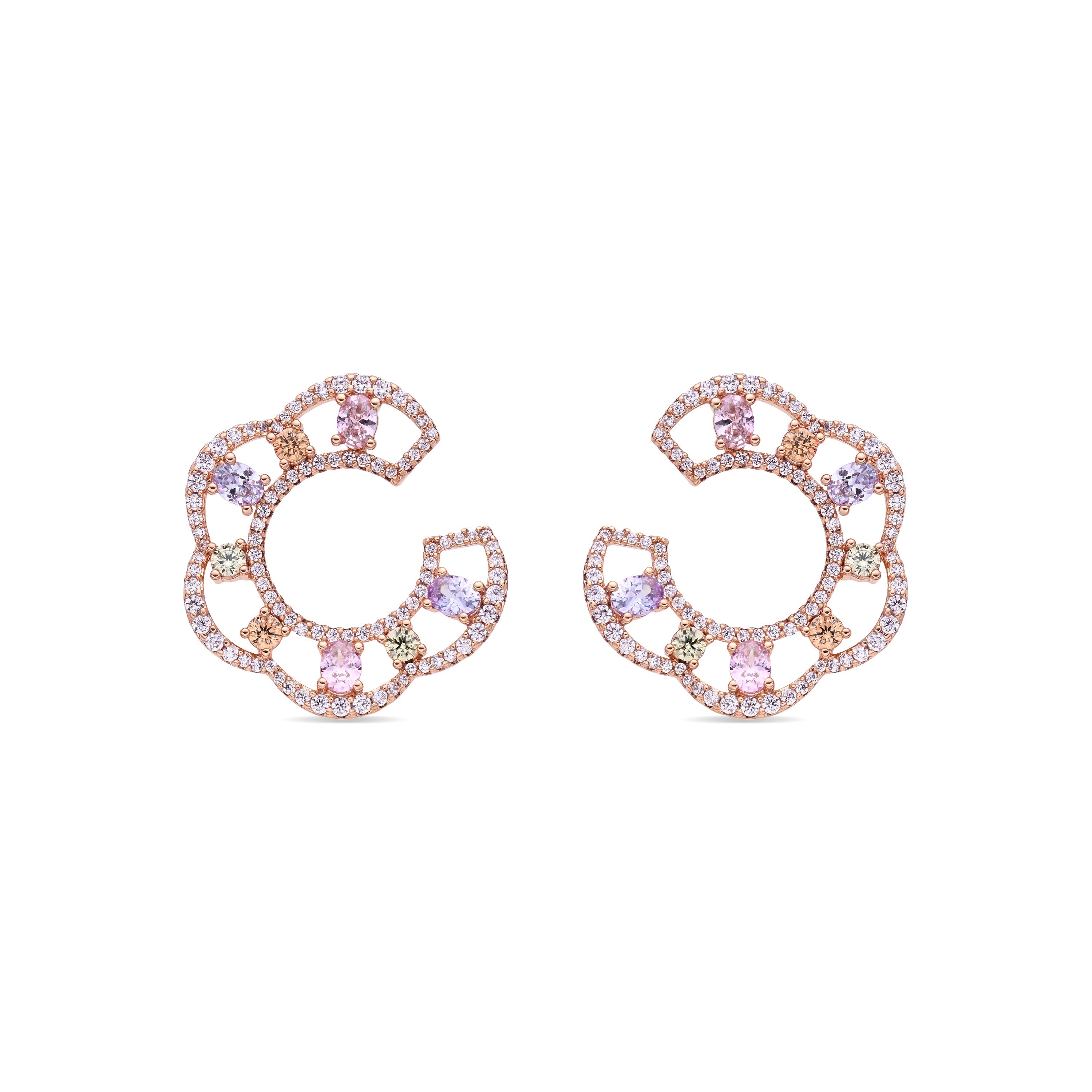 18k Rose Gold Plated Multicolor Zirconia Stud Earrings - Boy