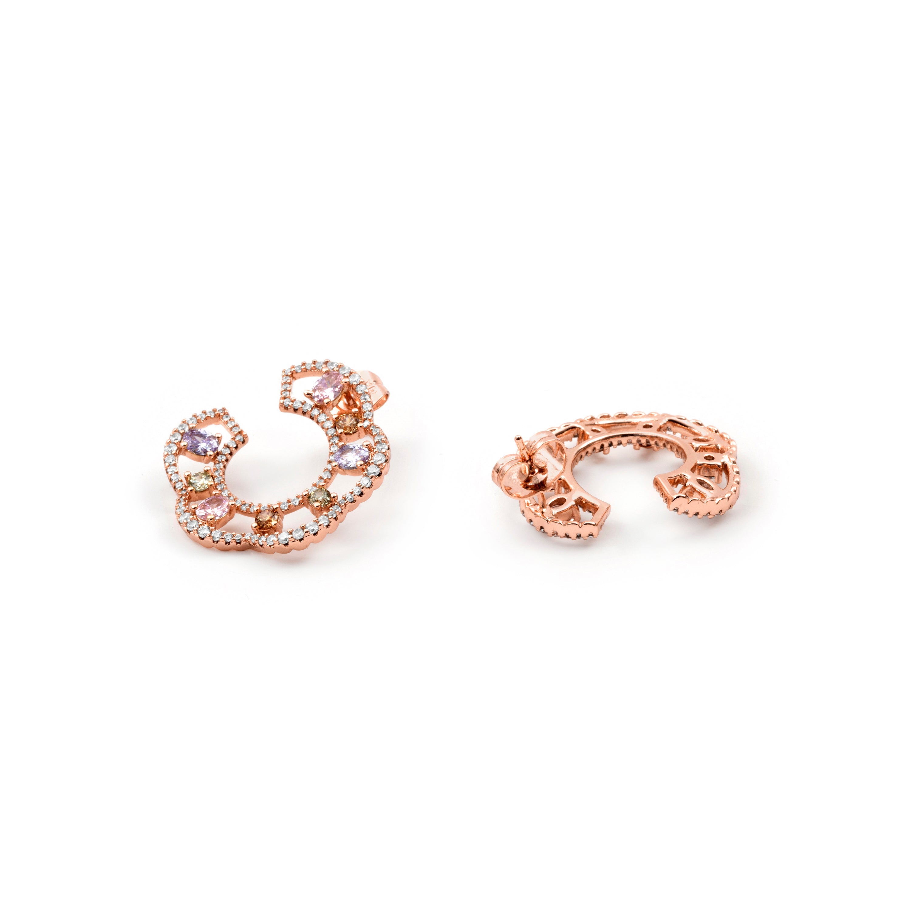 18k Rose Gold Plated Multicolor Zirconia Stud Earrings - Boy