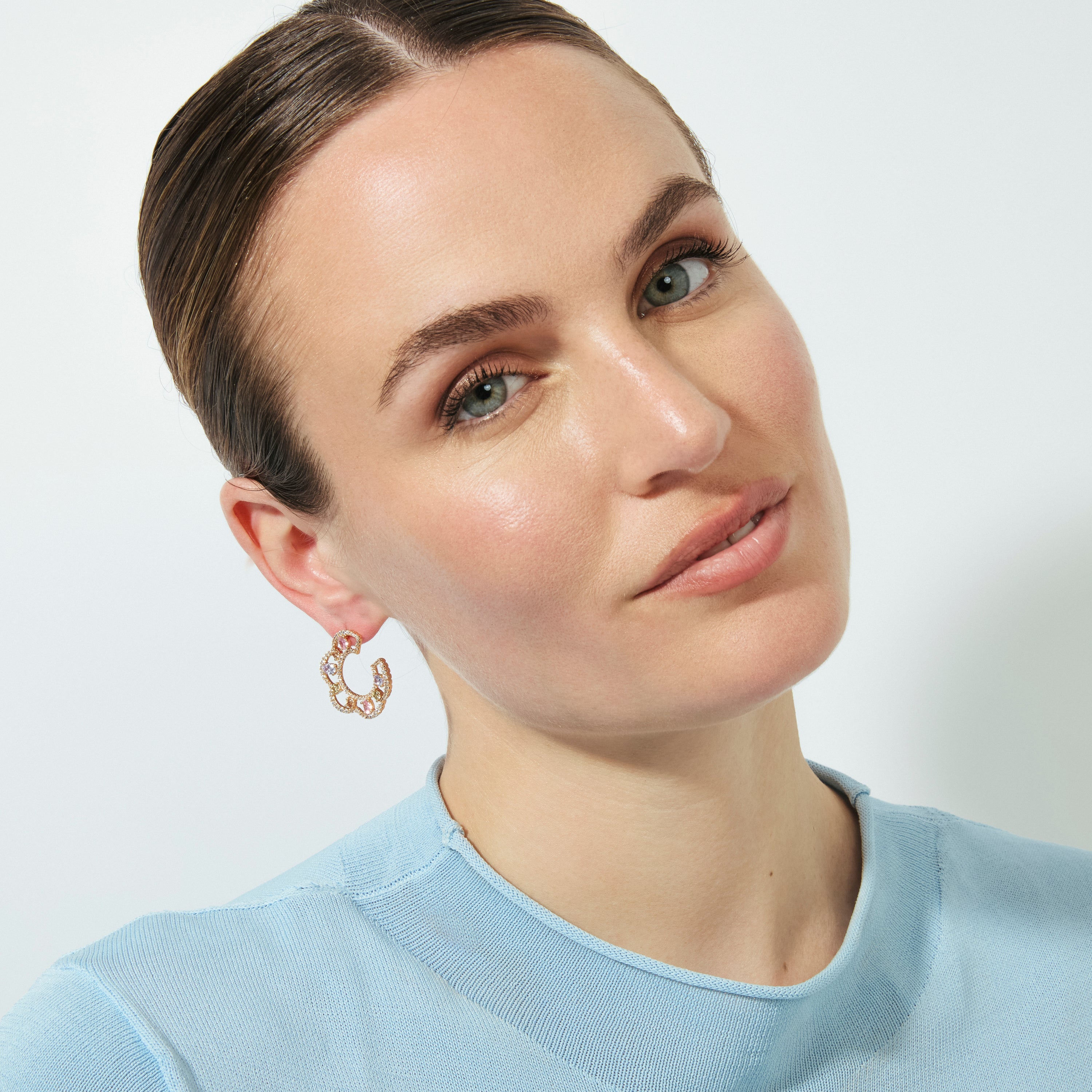18k Rose Gold Plated Multicolor Zirconia Stud Earrings - Boy