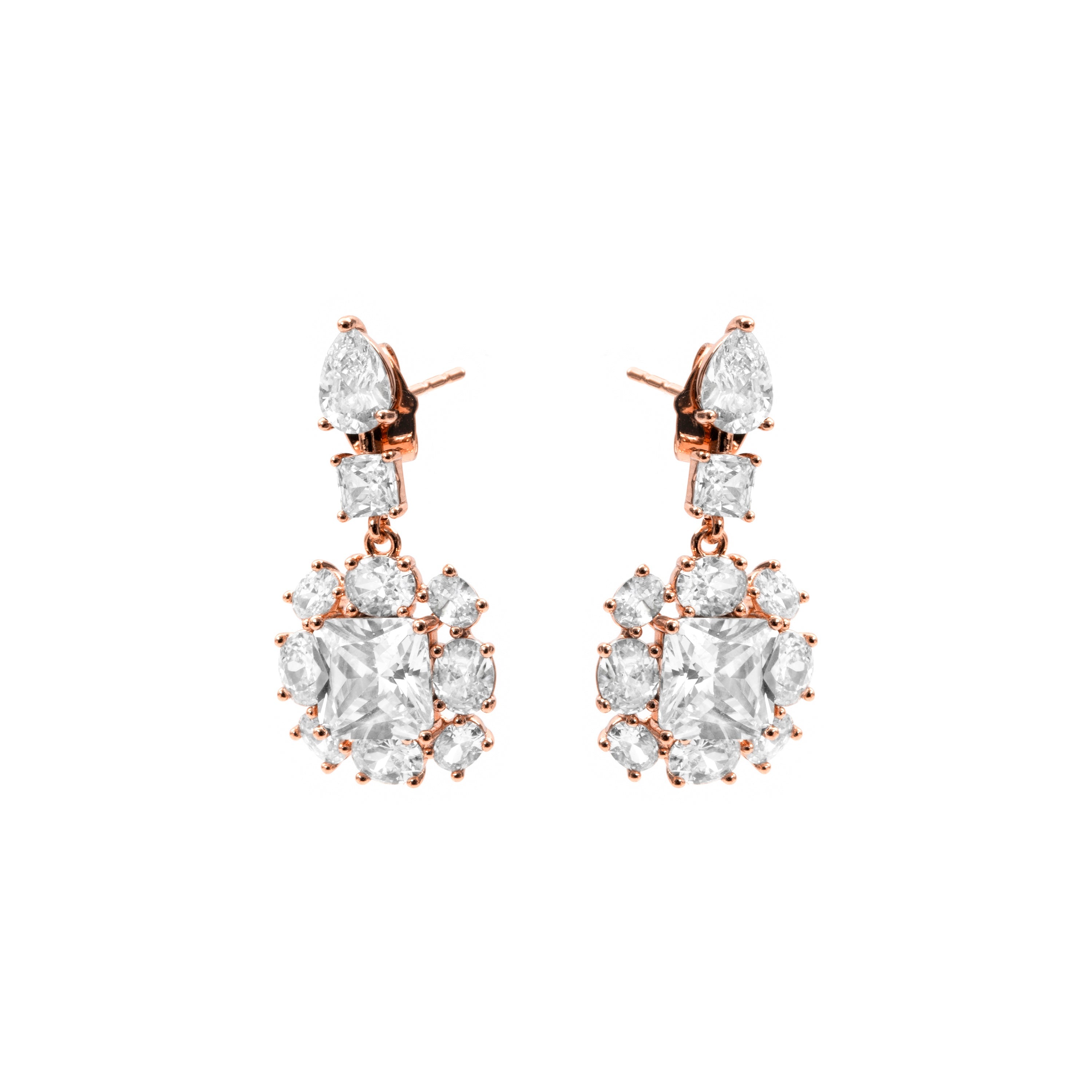 Brilliant Zircon Earrings in 18k Rose Gold Finish - Iwo