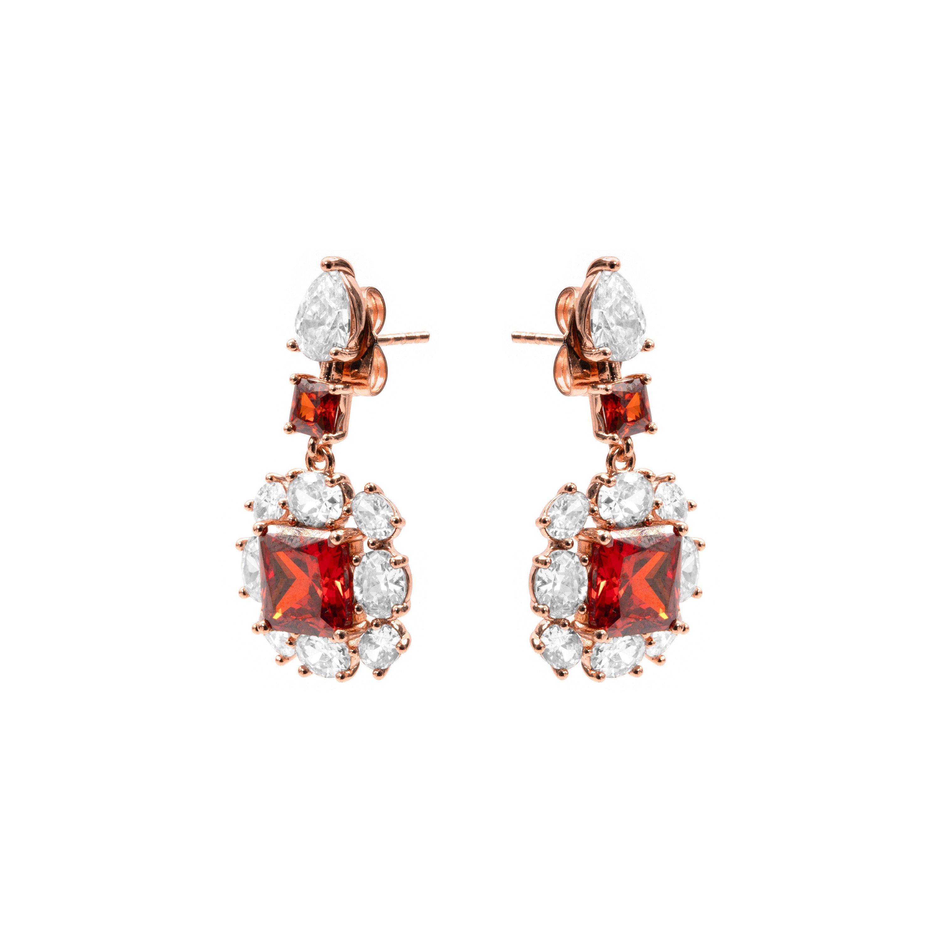 Pendientes de Circonita Rubí acabado en oro rosa de 18k - Iwo