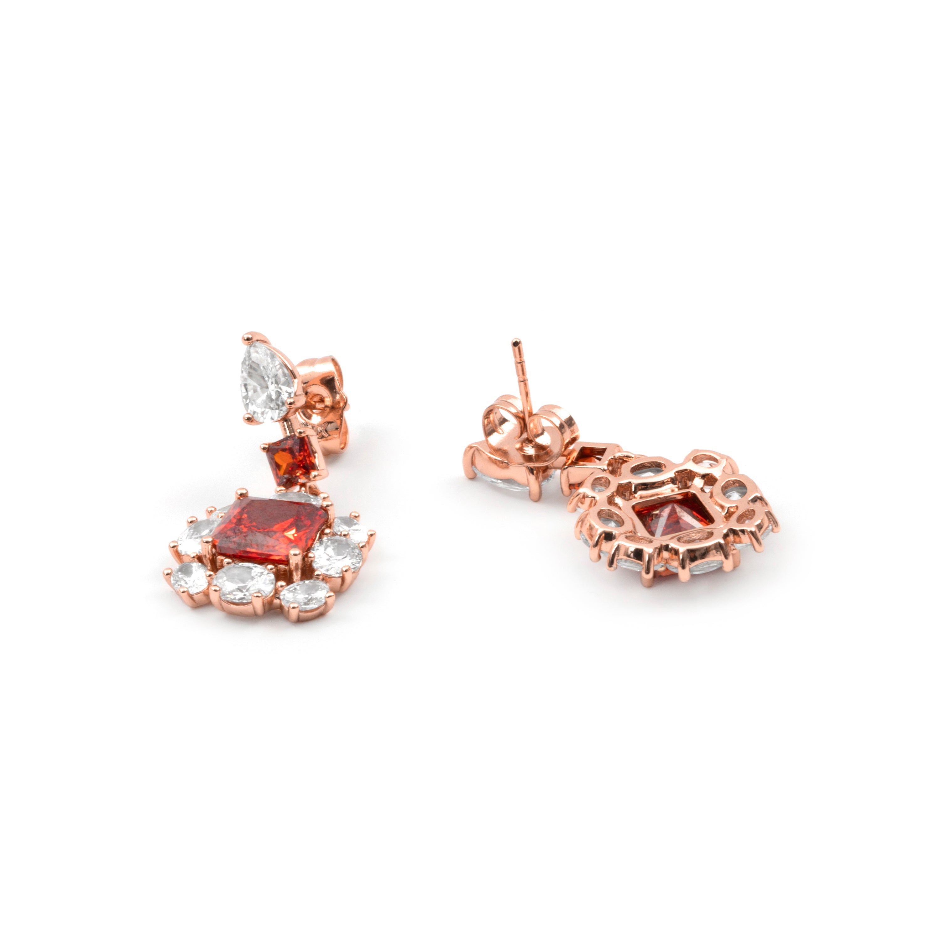 Pendientes de Circonita Rubí acabado en oro rosa de 18k - Iwo