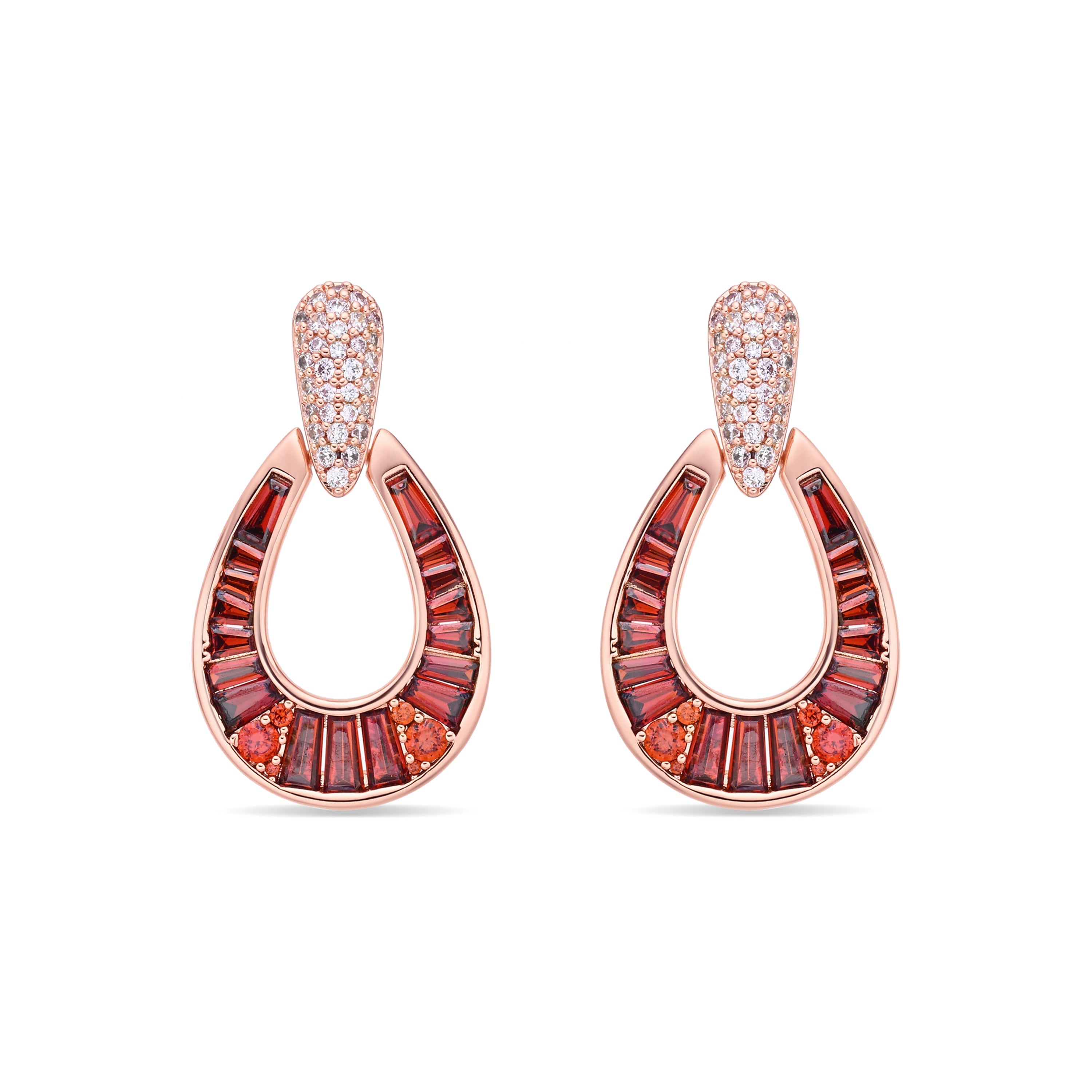 18k Rose Gold Finish Fire Opal Zirconia Earrings - Beavil