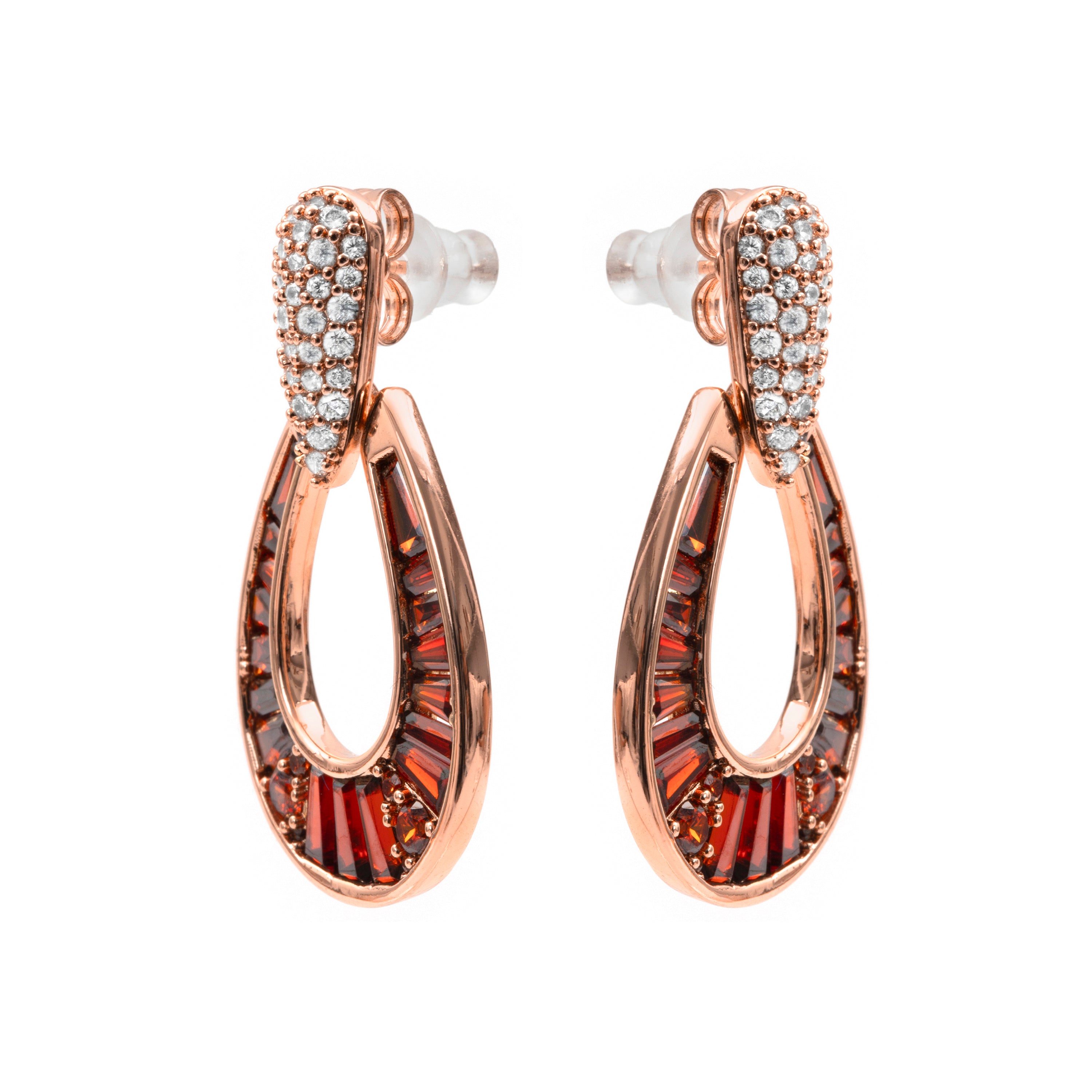 18k Rose Gold Finish Fire Opal Zirconia Earrings - Beavil