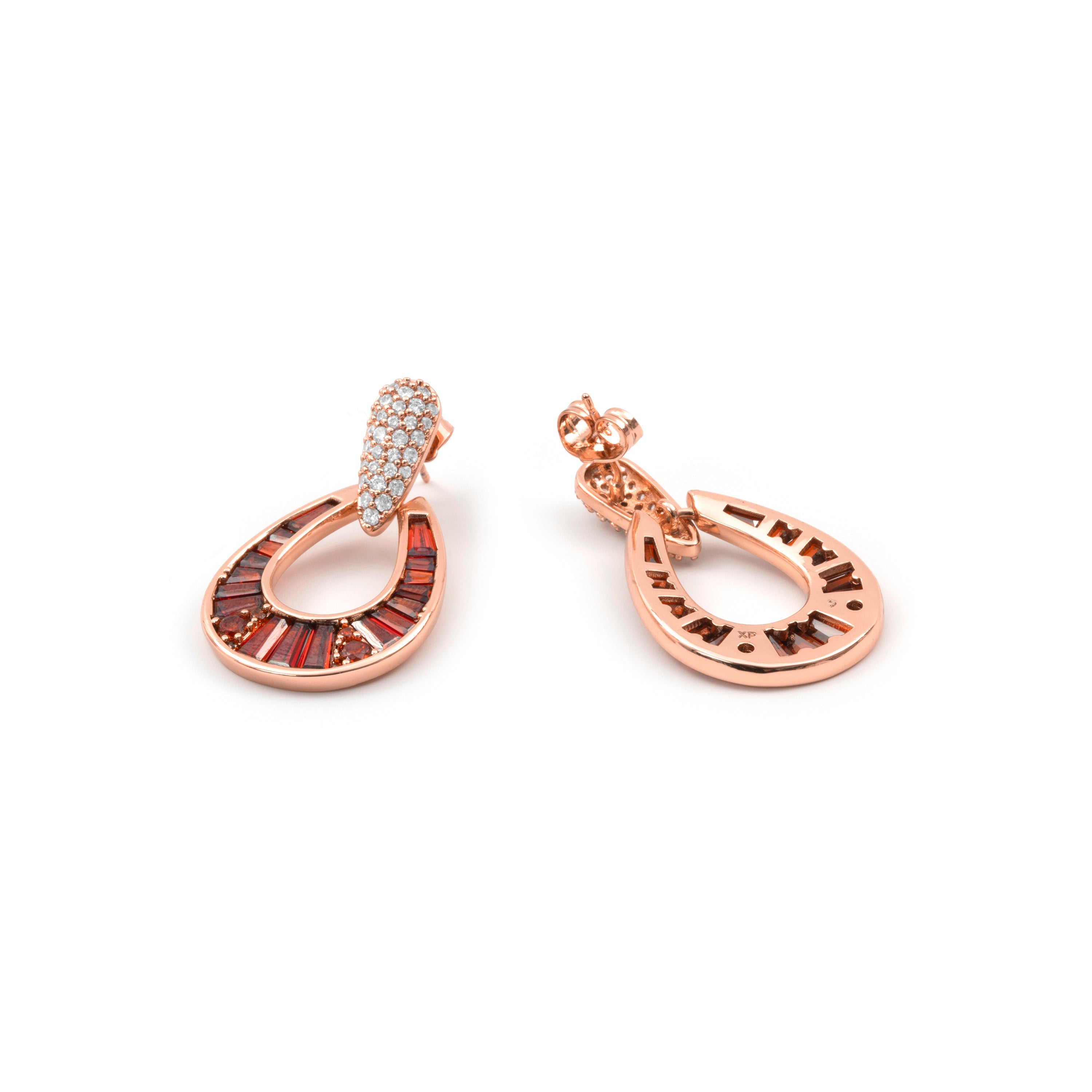 18k Rose Gold Finish Fire Opal Zirconia Earrings - Beavil