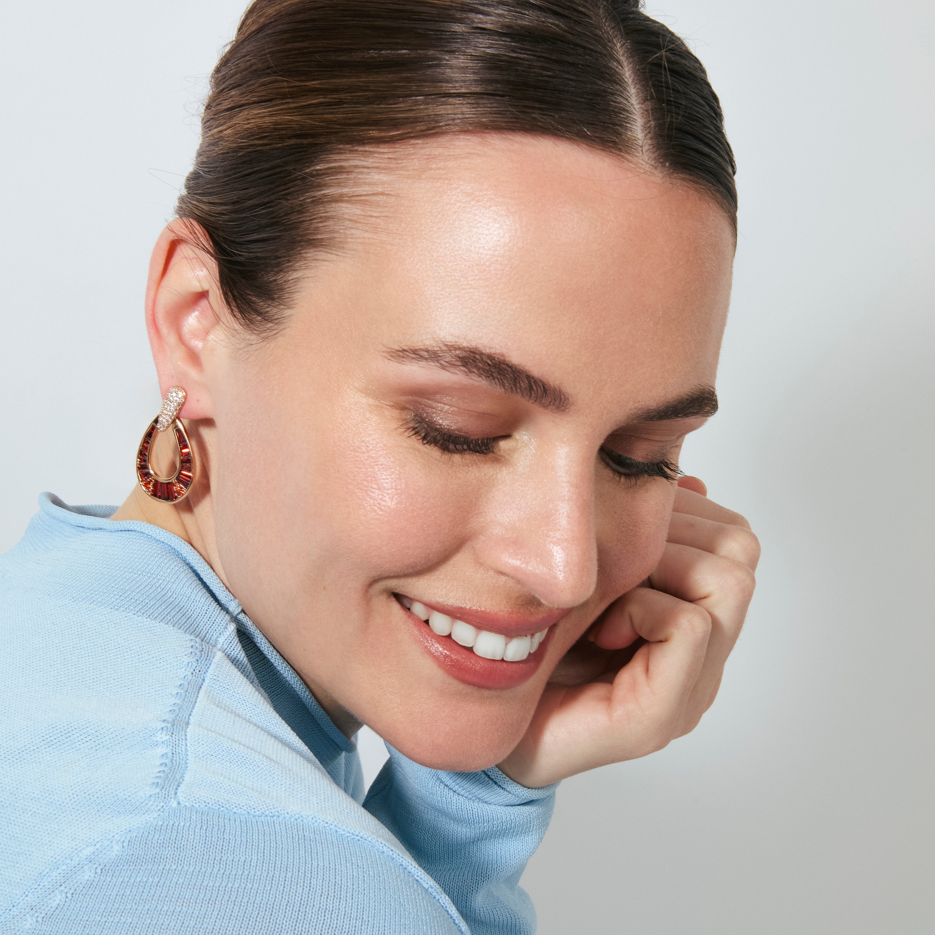 18k Rose Gold Finish Fire Opal Zirconia Earrings - Beavil