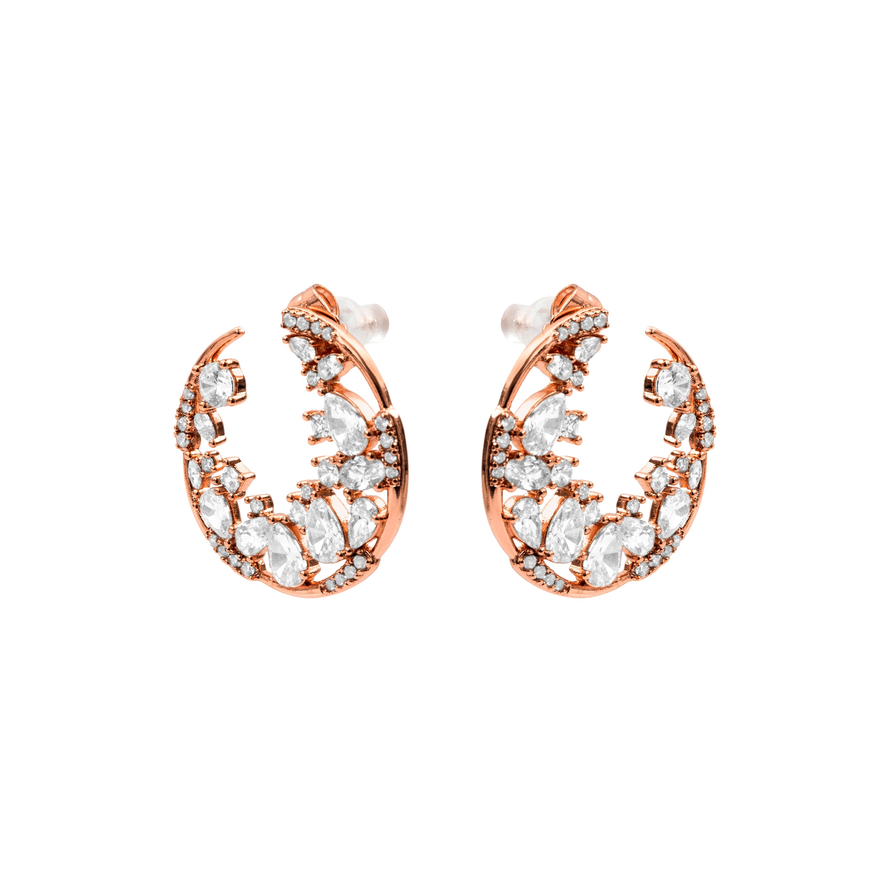 18k Rose Gold Finish Sparkling Zirconia Earrings - Elhan