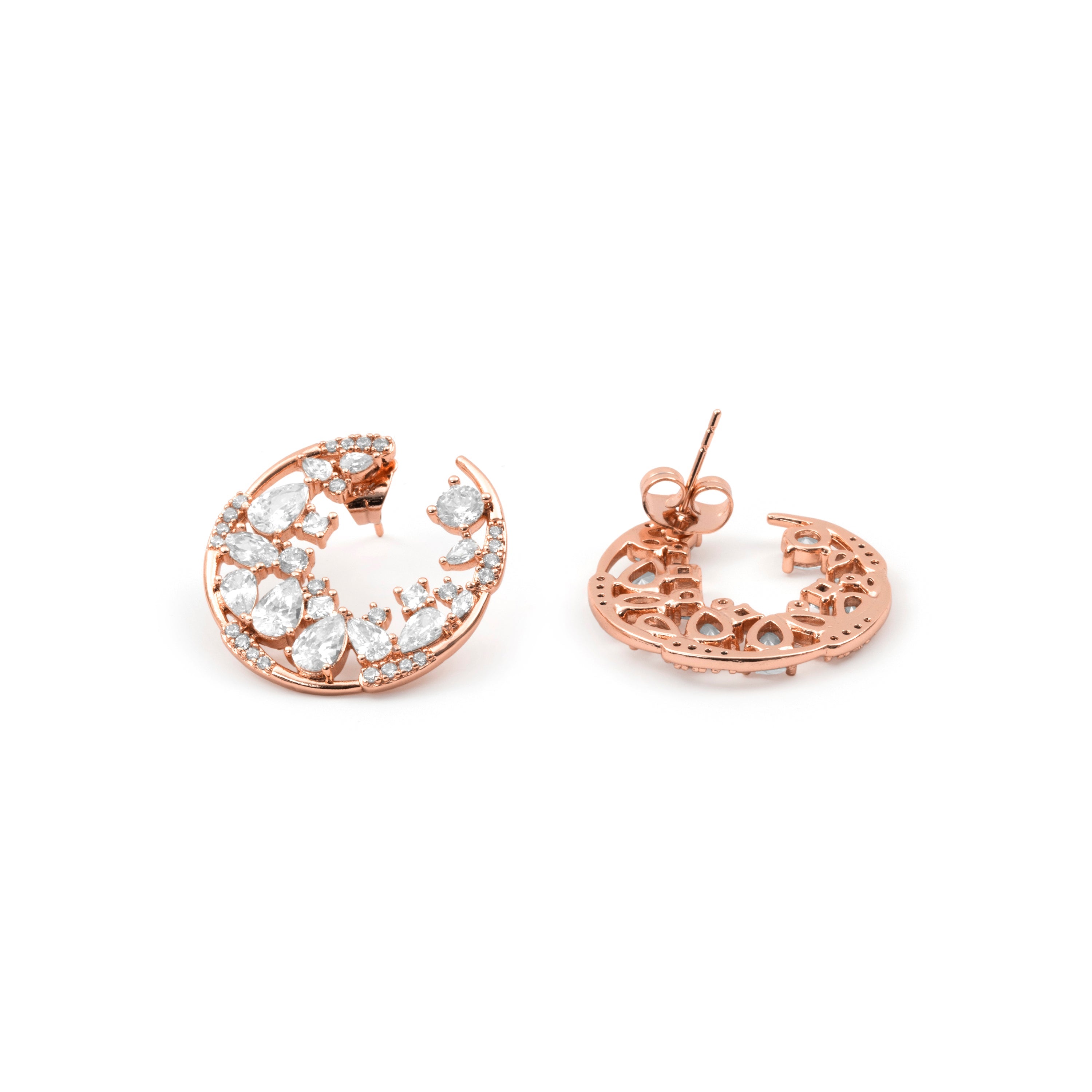 18k Rose Gold Finish Sparkling Zirconia Earrings - Elhan