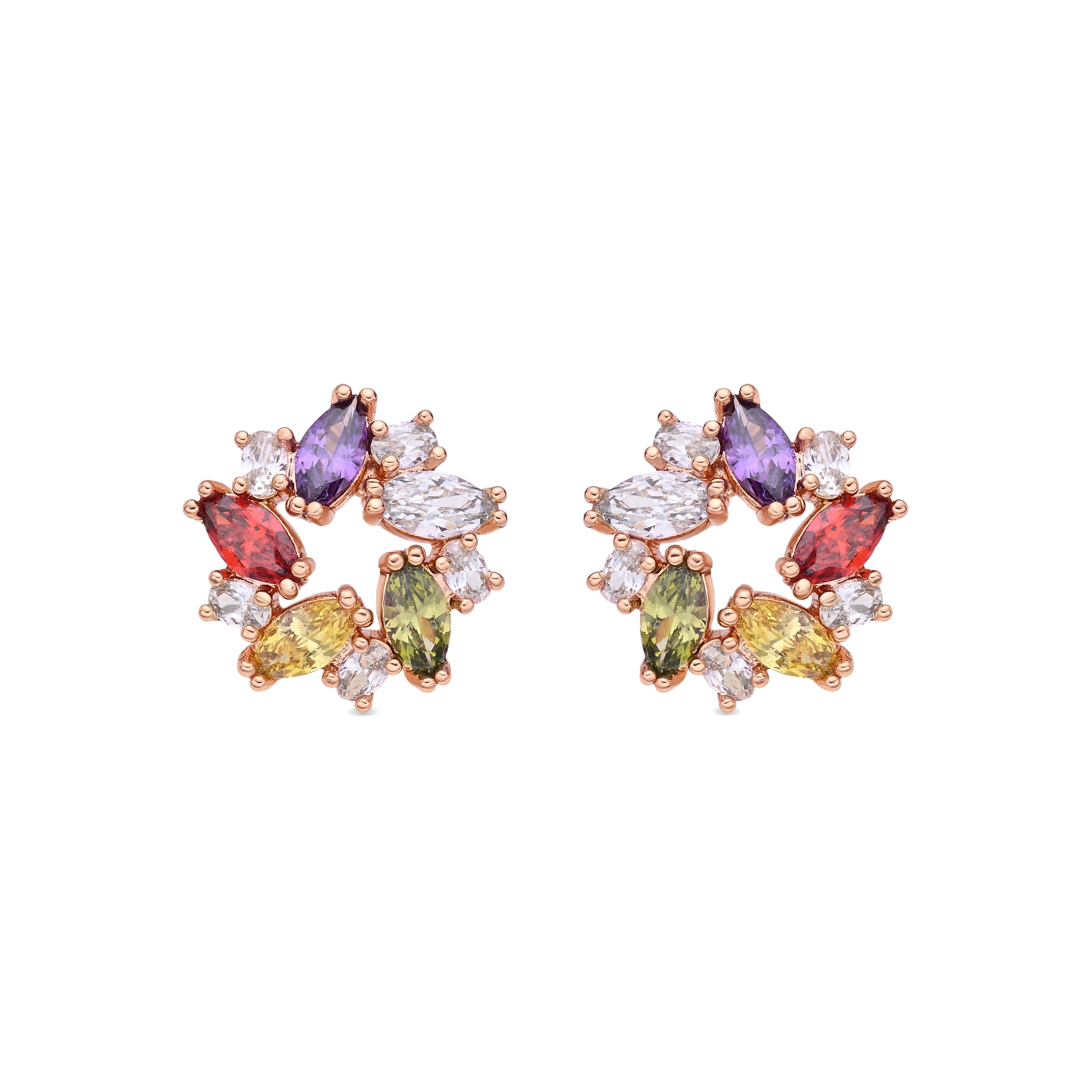 Rose Gold Plated 18k Multicolored Zirconia Earrings - Reyath