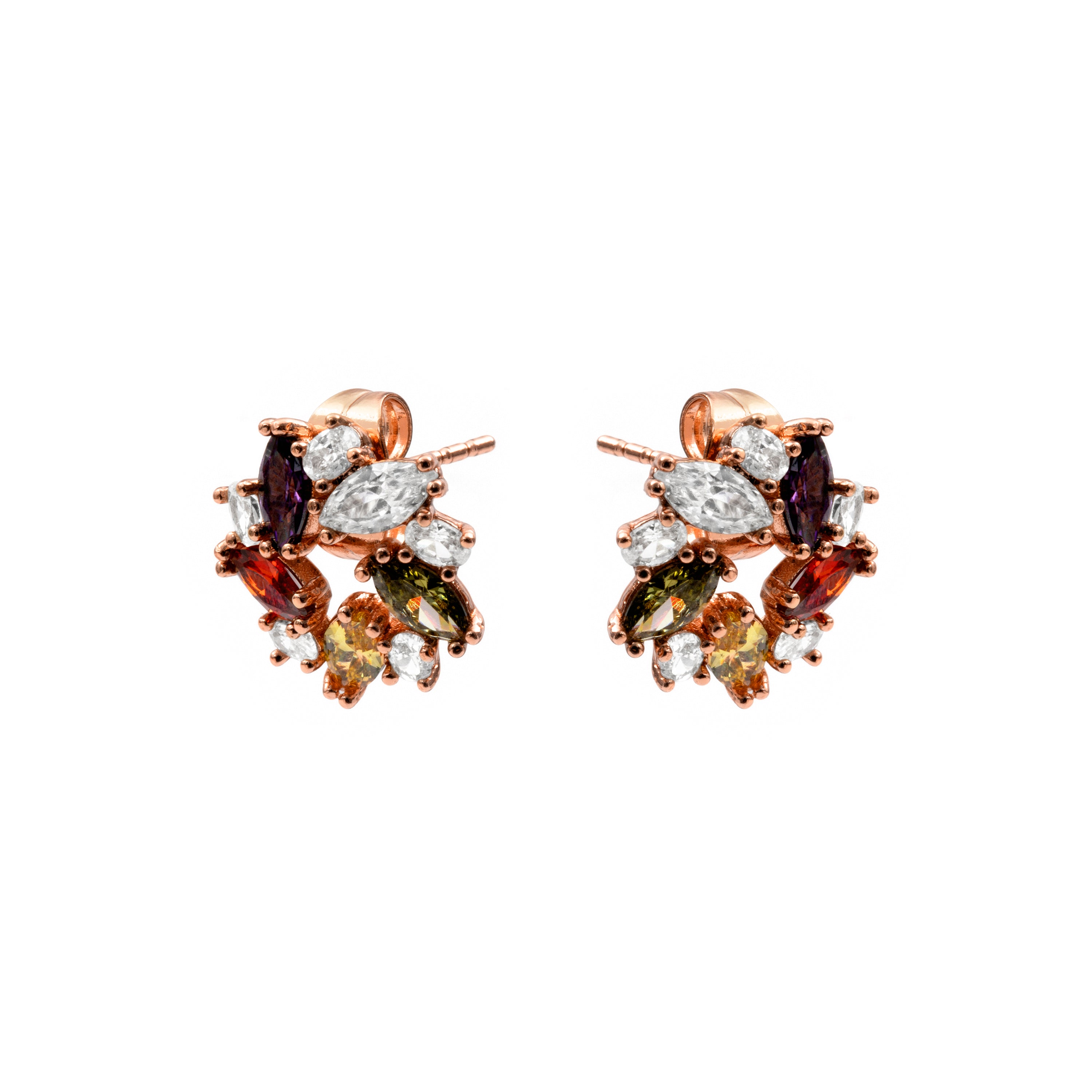 Rose Gold Plated 18k Multicolored Zirconia Earrings - Reyath