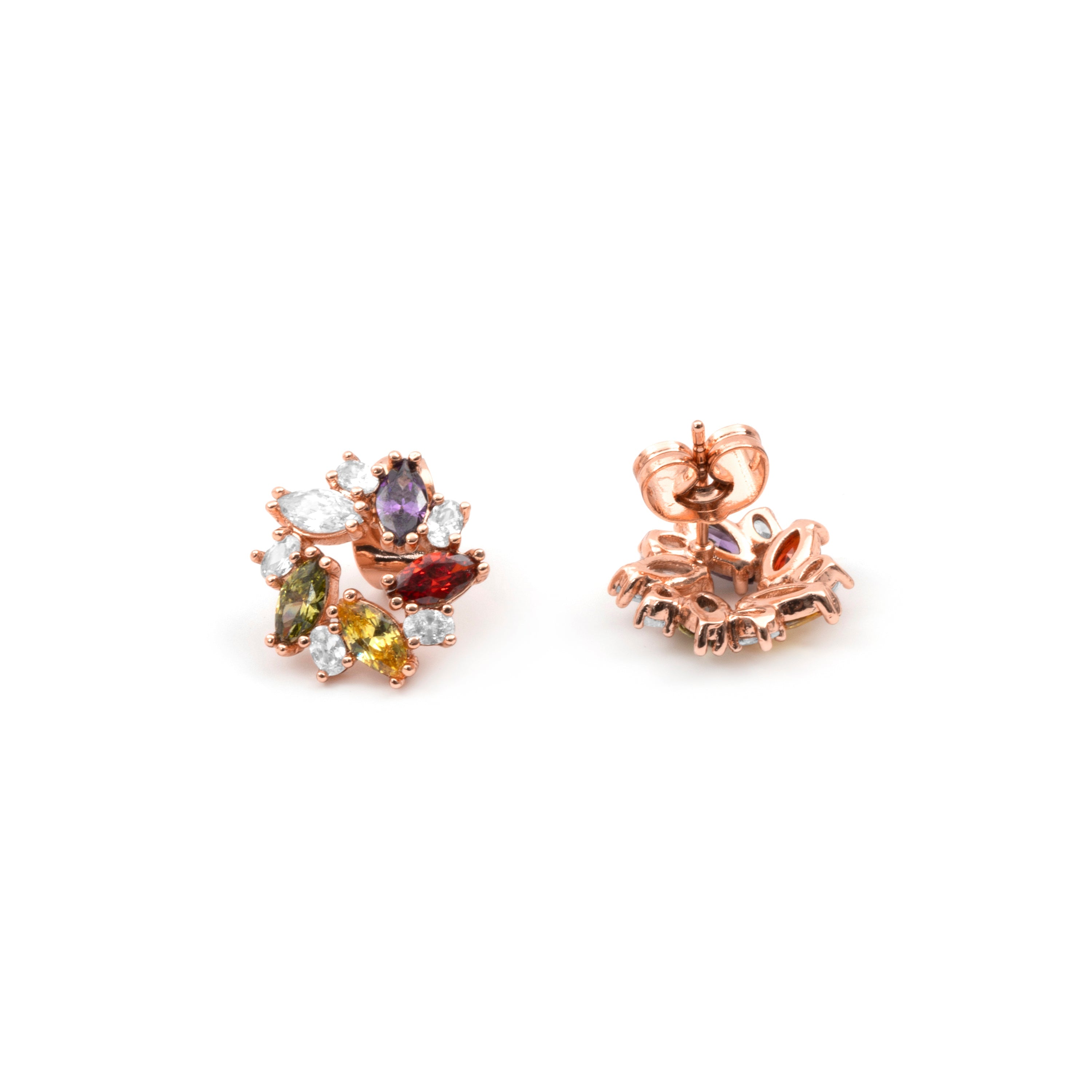 Rose Gold Plated 18k Multicolored Zirconia Earrings - Reyath