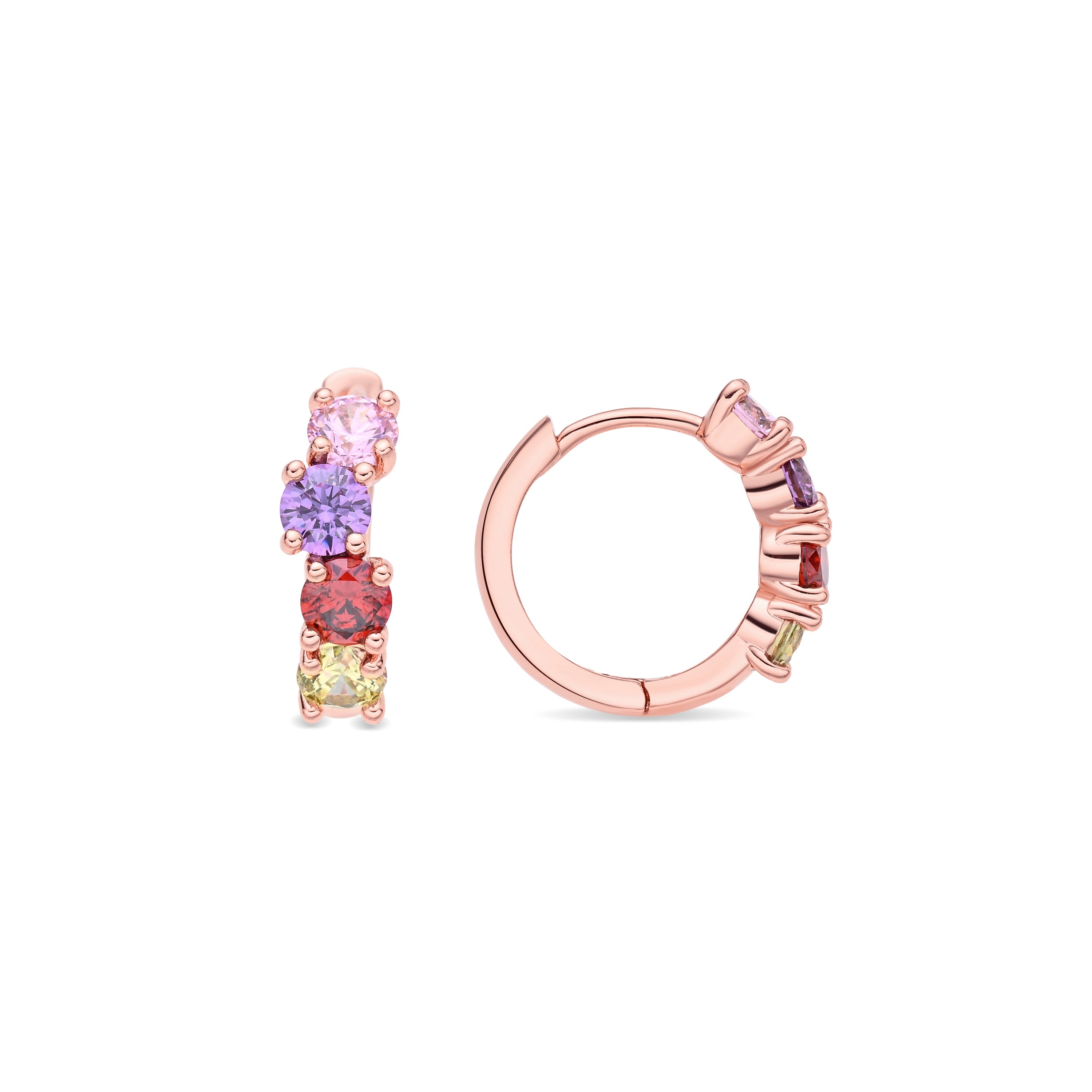 Multicolor Cubic Zirconia Earrings, 18k Rose Gold Plated - Zamza