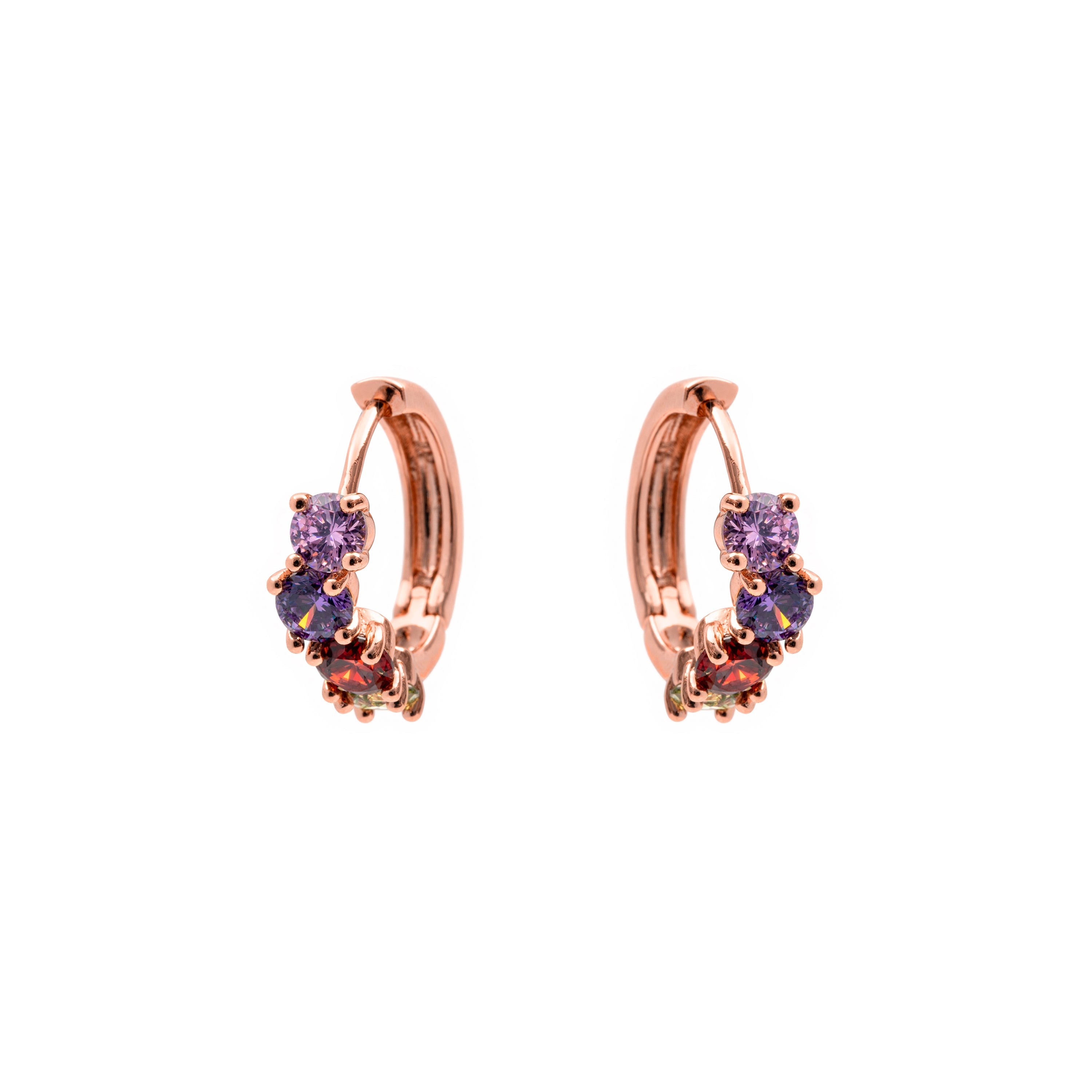 Multicolor Cubic Zirconia Earrings, 18k Rose Gold Plated - Zamza