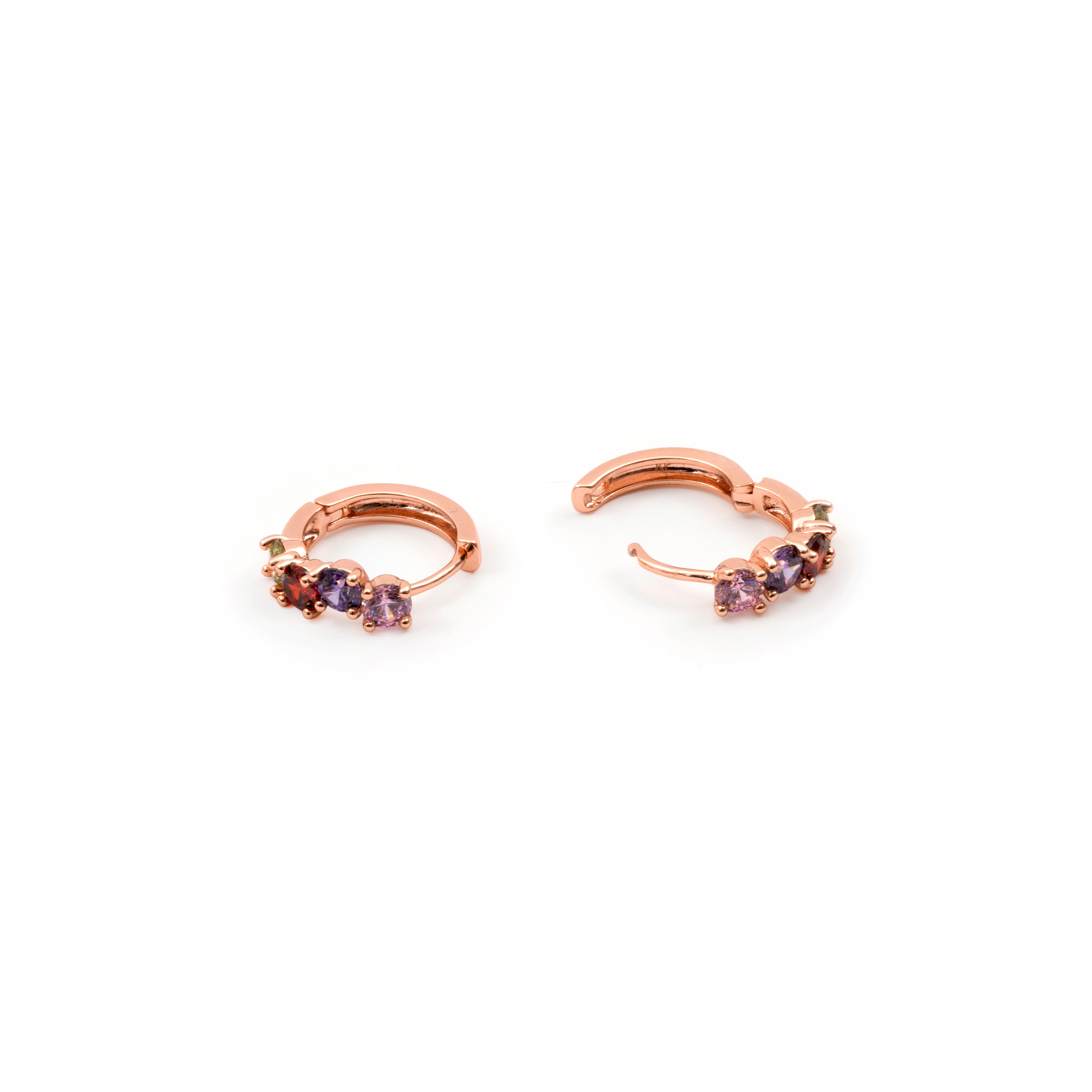 Multicolor Cubic Zirconia Earrings, 18k Rose Gold Plated - Zamza