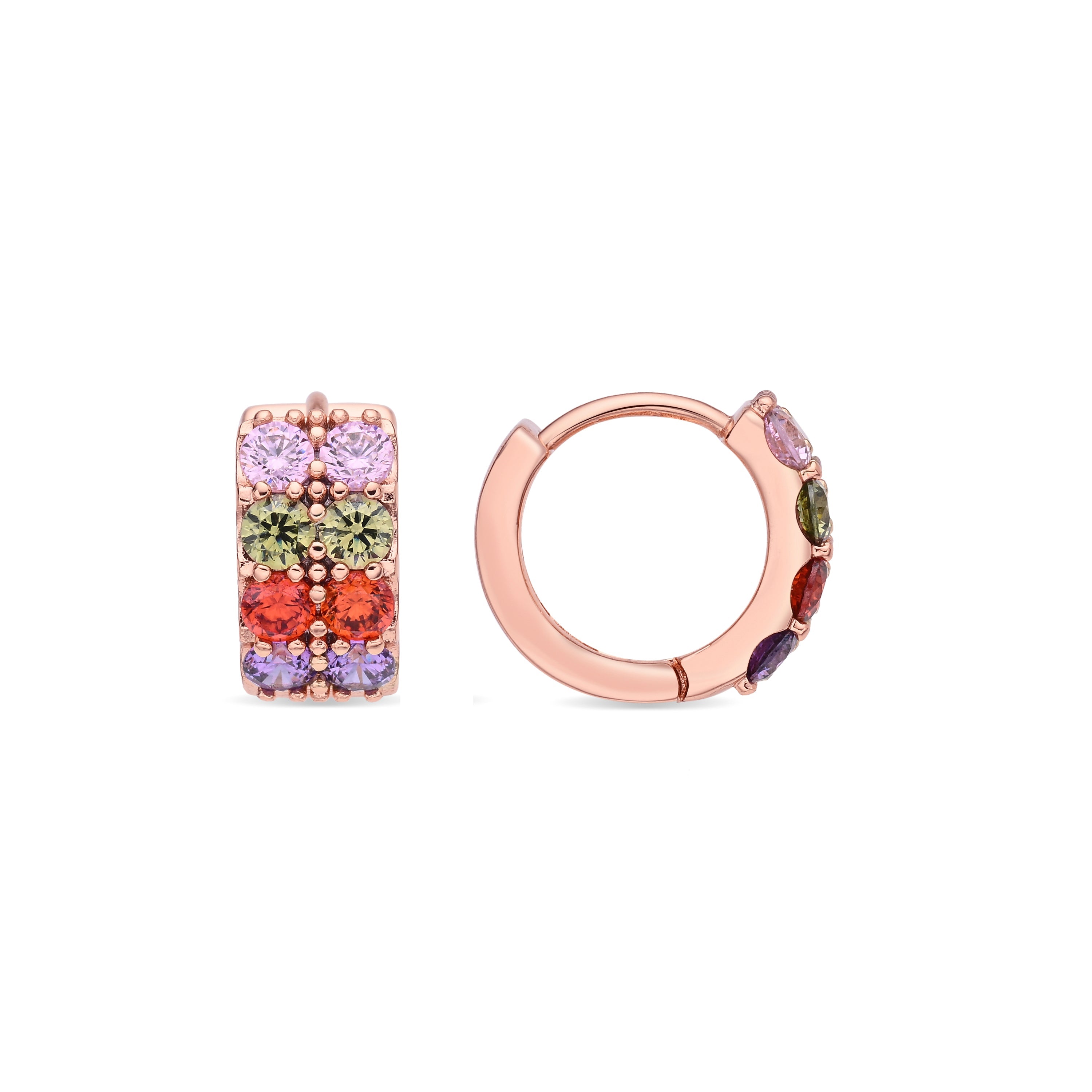 18k Rose Gold Plated Multicolor Zirconia Earrings - Mezya