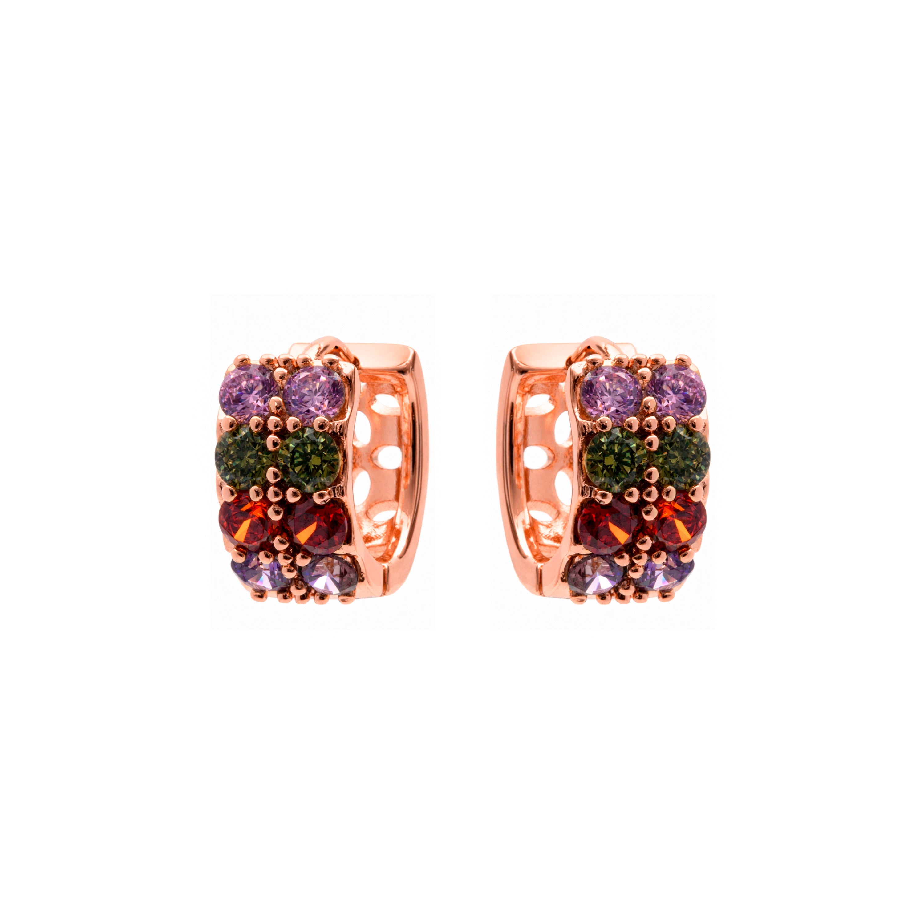 18k Rose Gold Plated Multicolor Zirconia Earrings - Mezya
