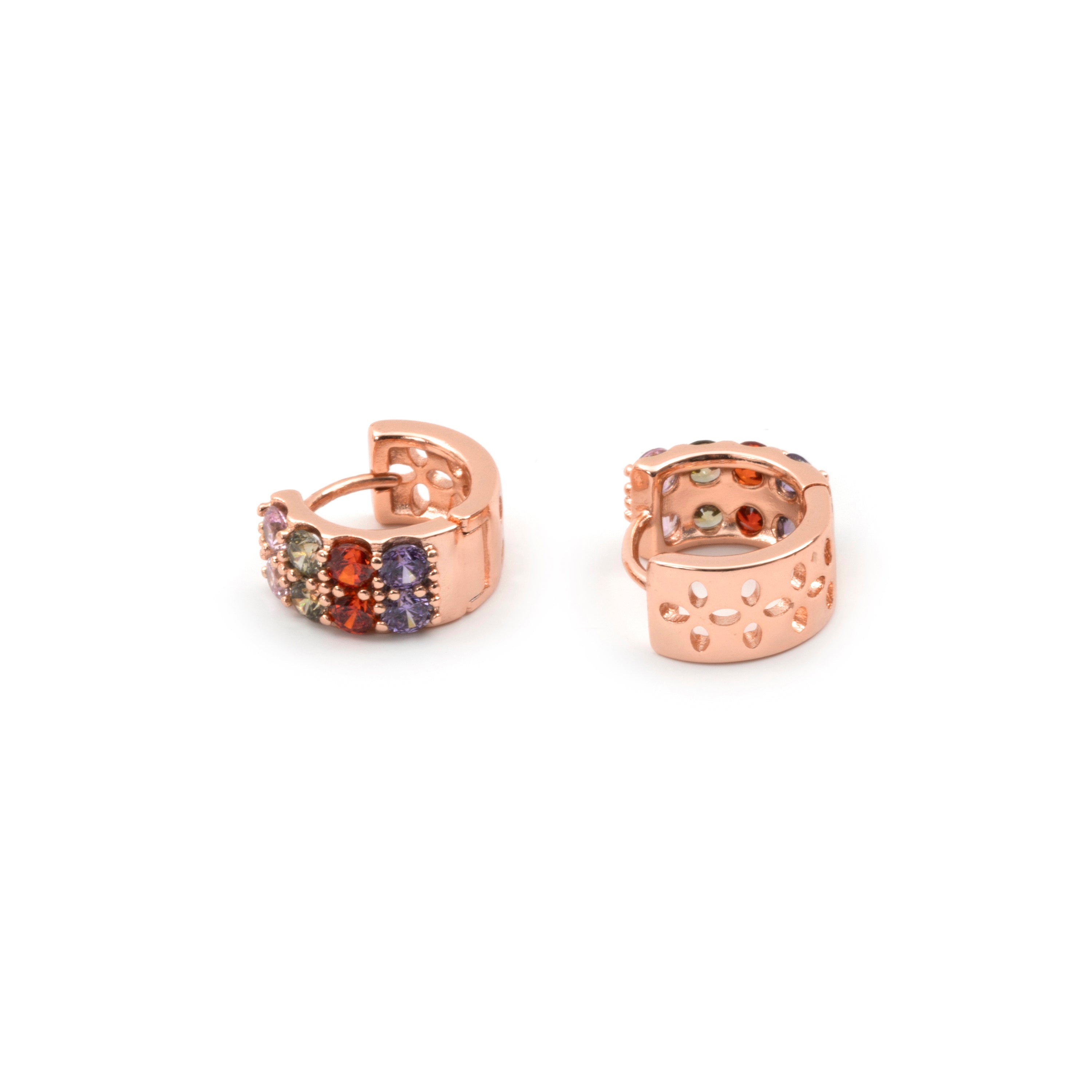 18k Rose Gold Plated Multicolor Zirconia Earrings - Mezya