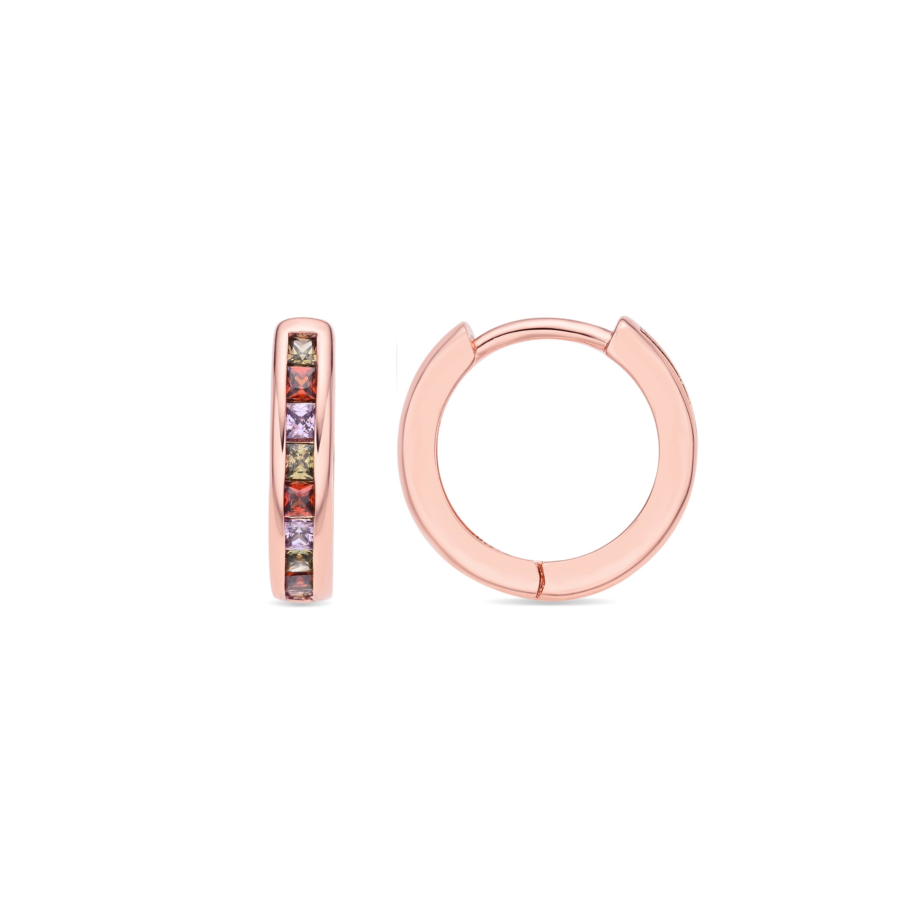 Multicolor Zircon Stud Earrings with 18k Rose Gold Finish - Ulanbu