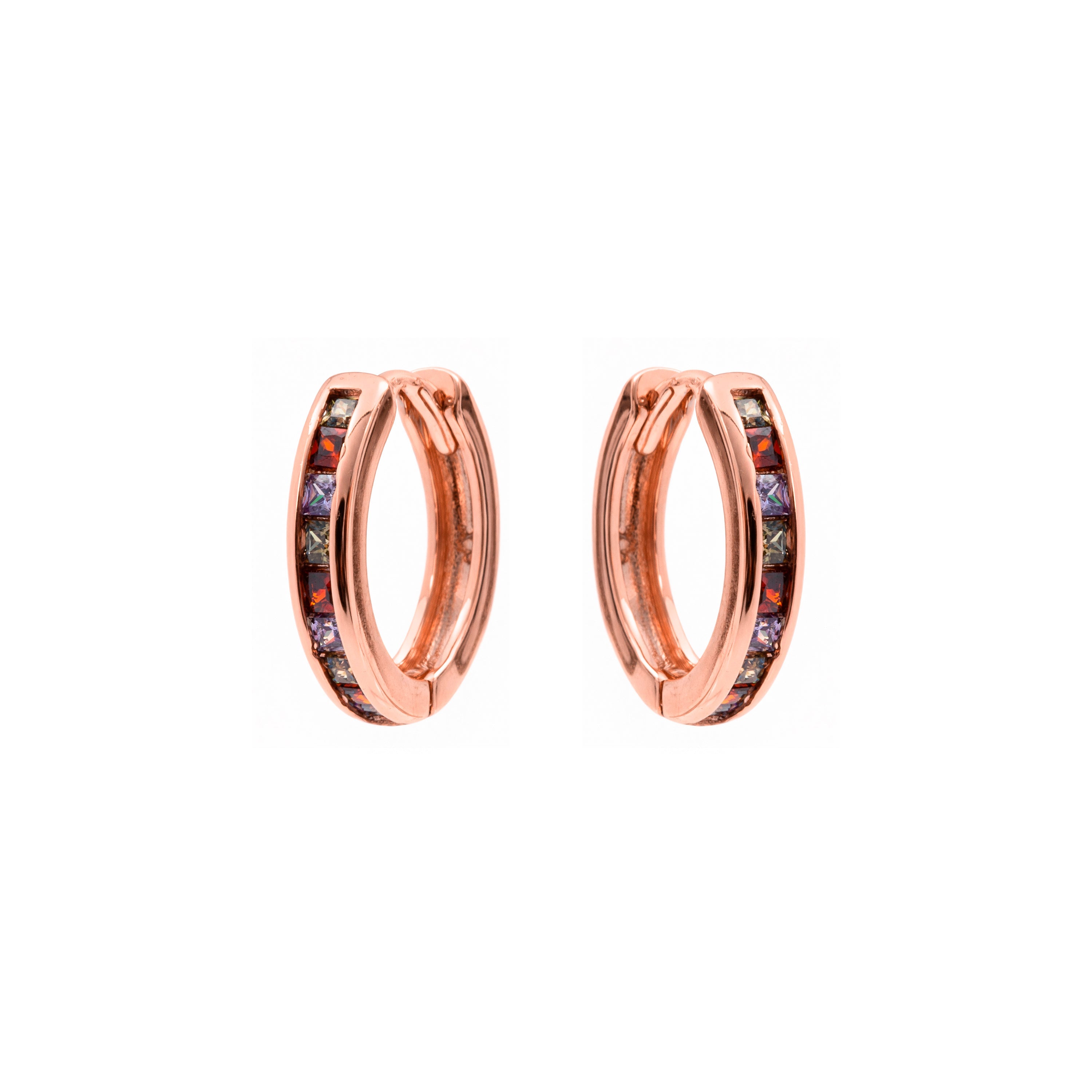 Multicolor Zircon Stud Earrings with 18k Rose Gold Finish - Ulanbu