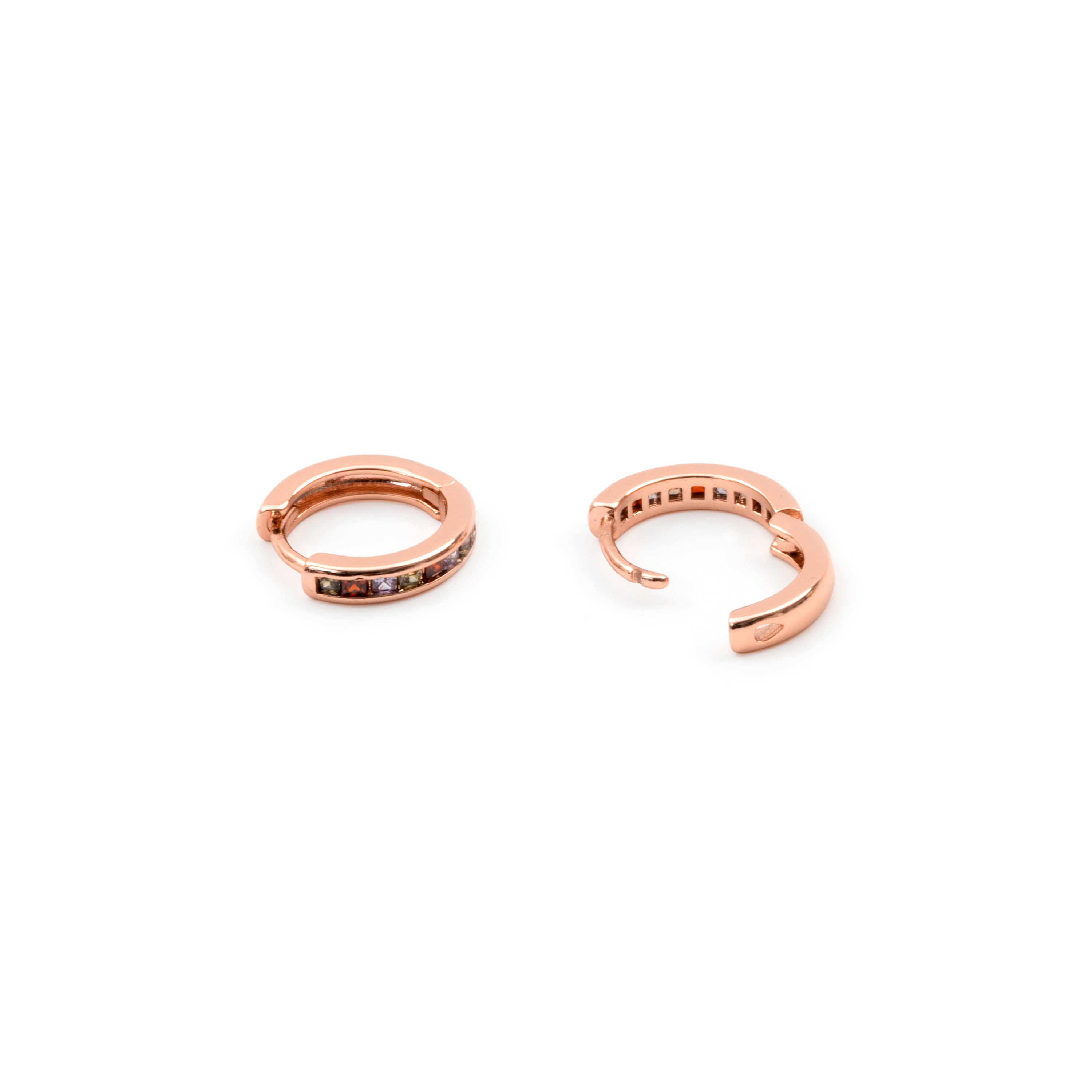 Multicolor Zircon Stud Earrings with 18k Rose Gold Finish - Ulanbu