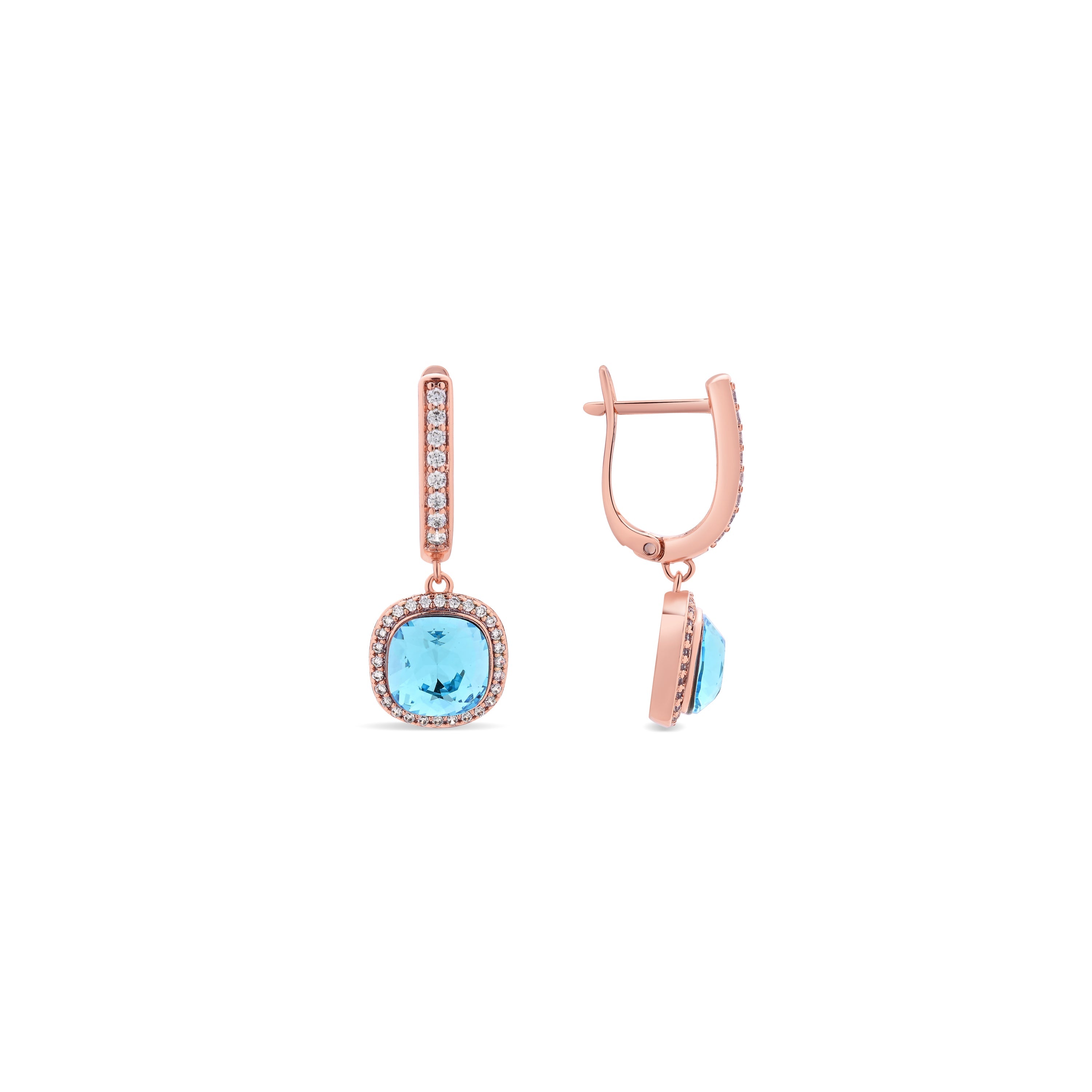 18k Rose Gold Finish Aquamarine Zirconia Earrings - Namko