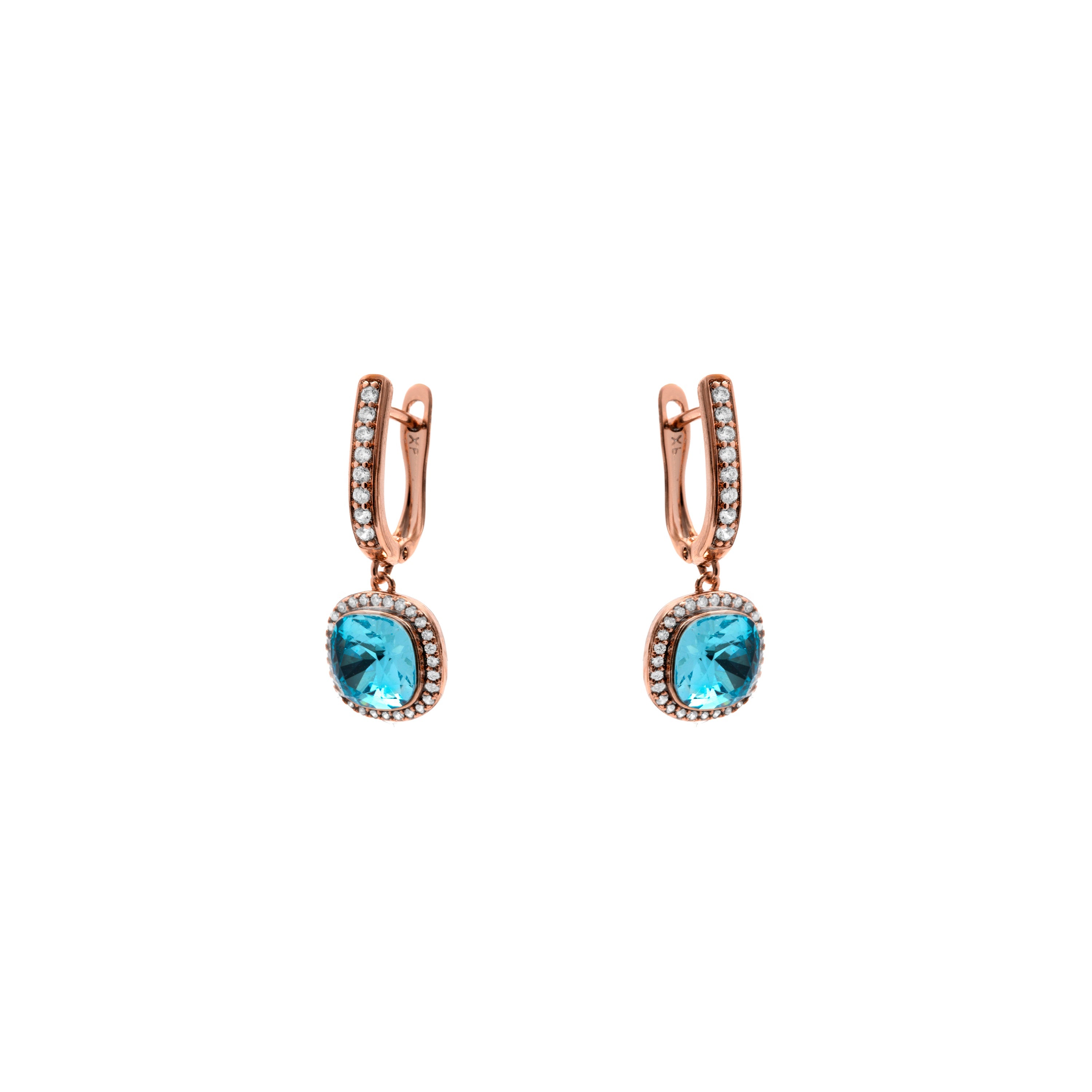 18k Rose Gold Finish Aquamarine Zirconia Earrings - Namko