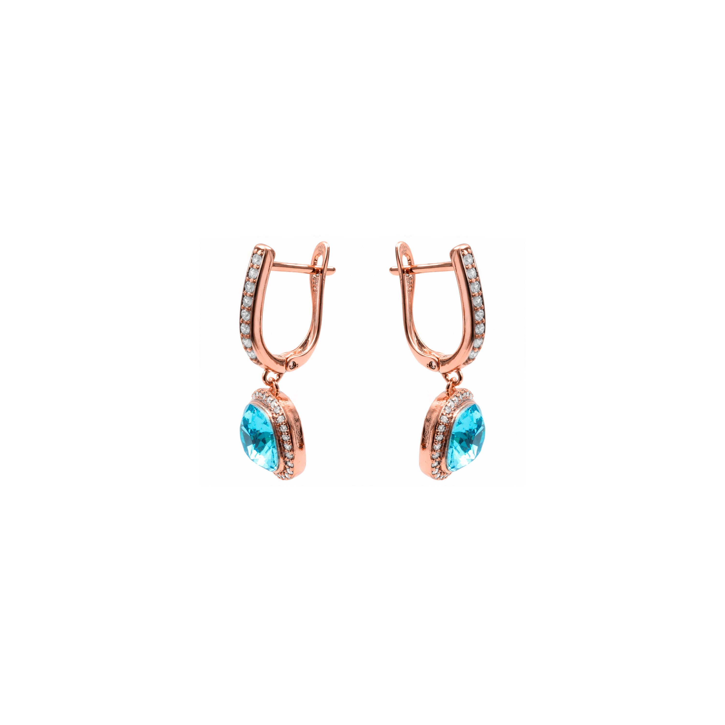 18k Rose Gold Finish Aquamarine Zirconia Earrings - Namko