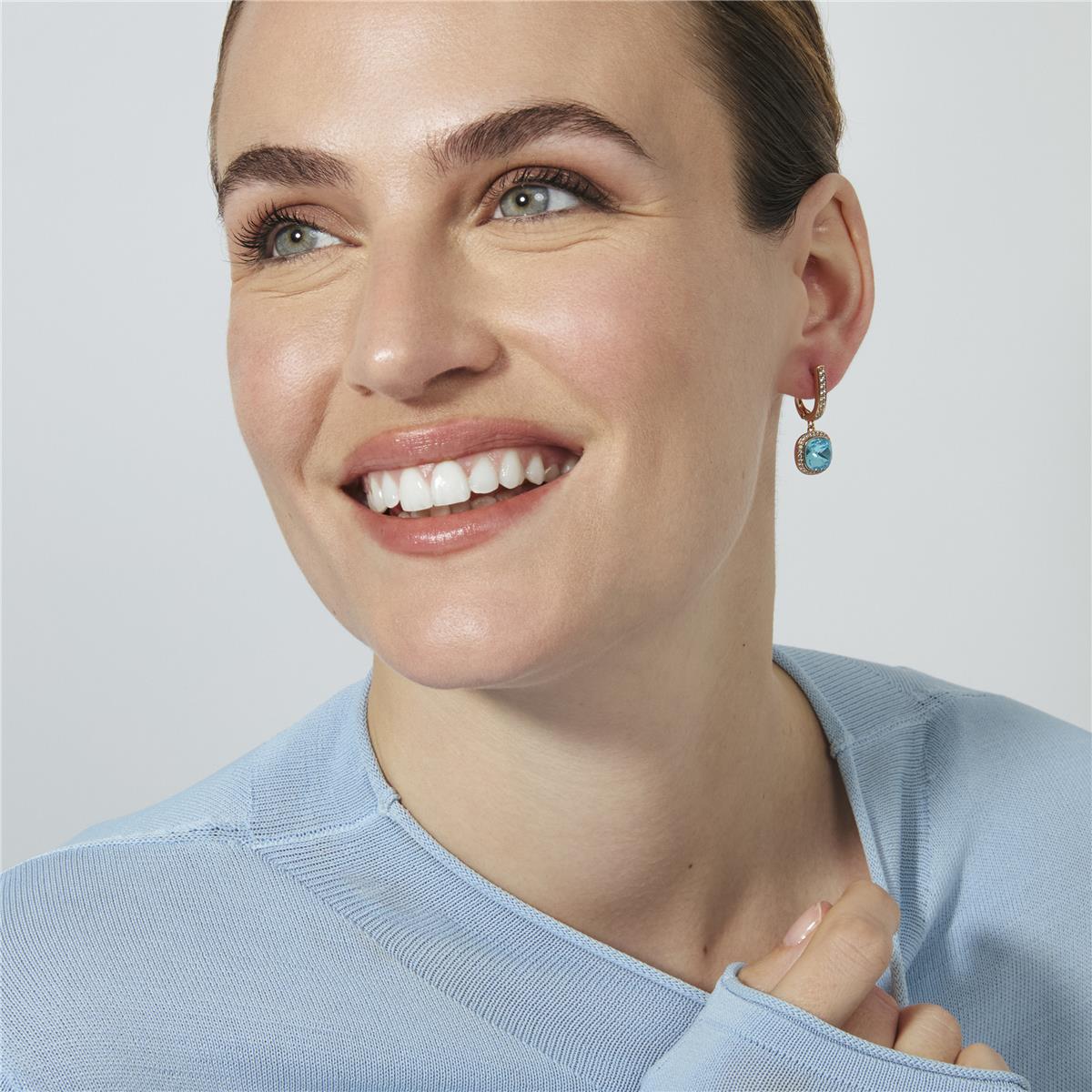 18k Rose Gold Finish Aquamarine Zirconia Earrings - Namko