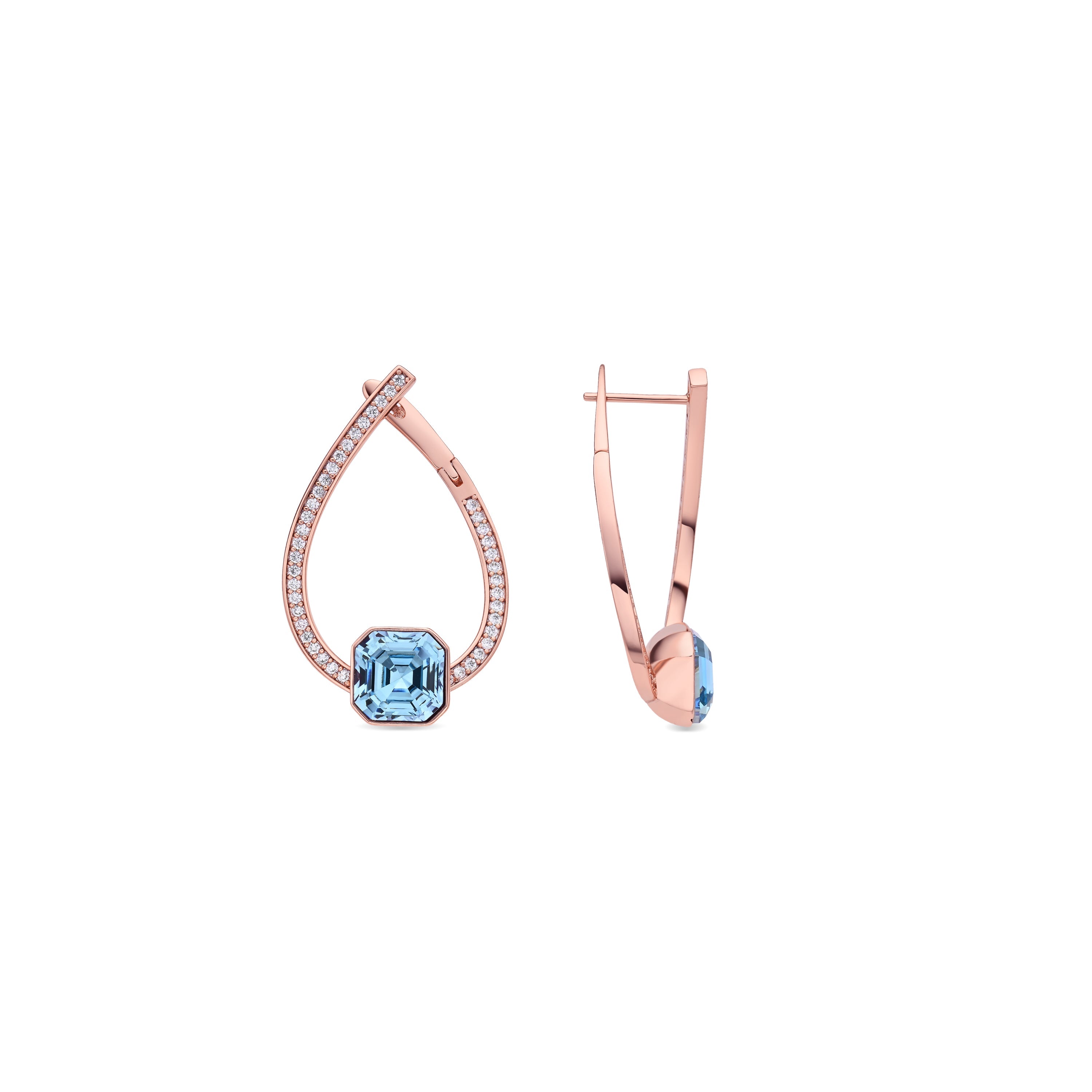 Rose Gold Plated 18k Aquamarine Zirconia Earrings - Ordel