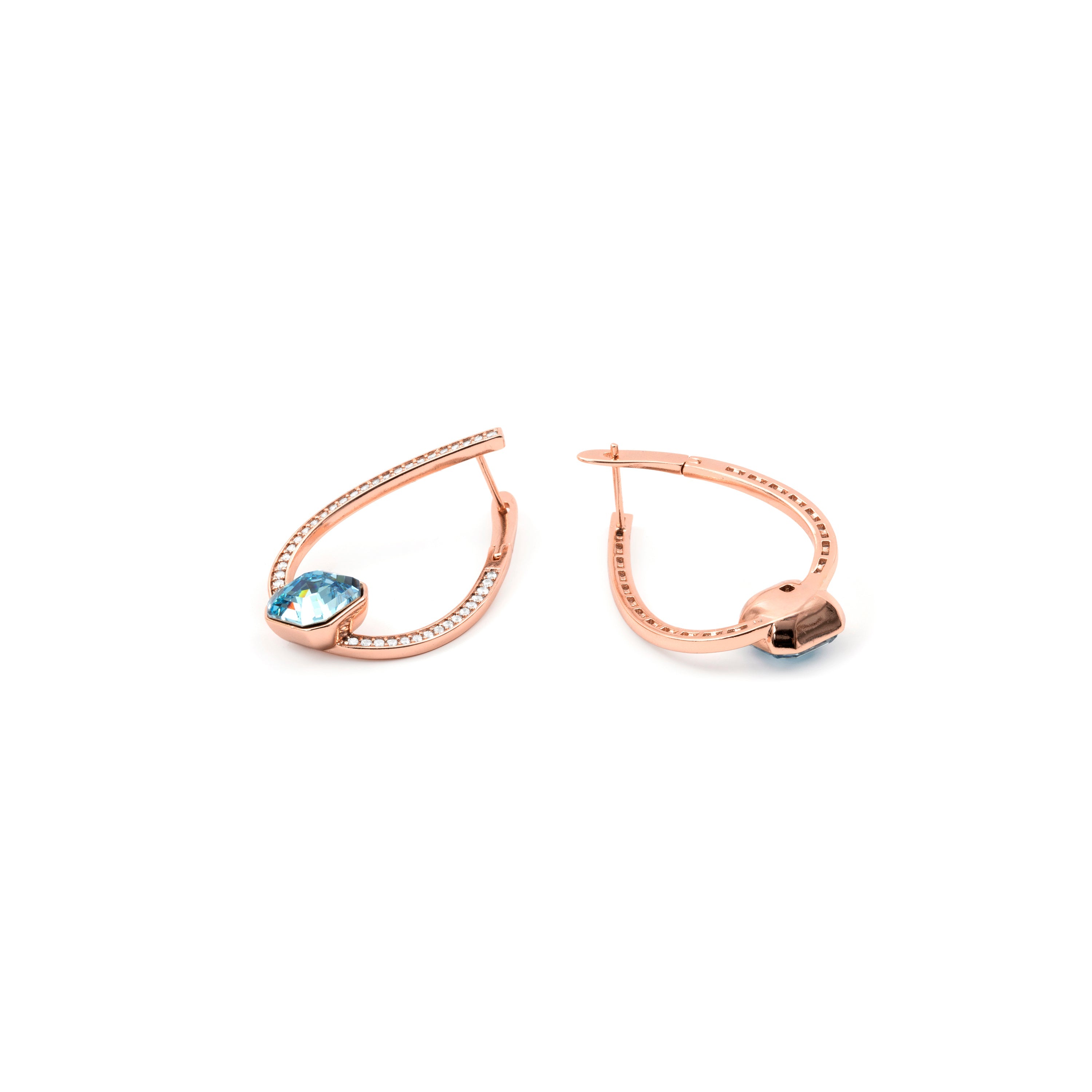 Rose Gold Plated 18k Aquamarine Zirconia Earrings - Ordel