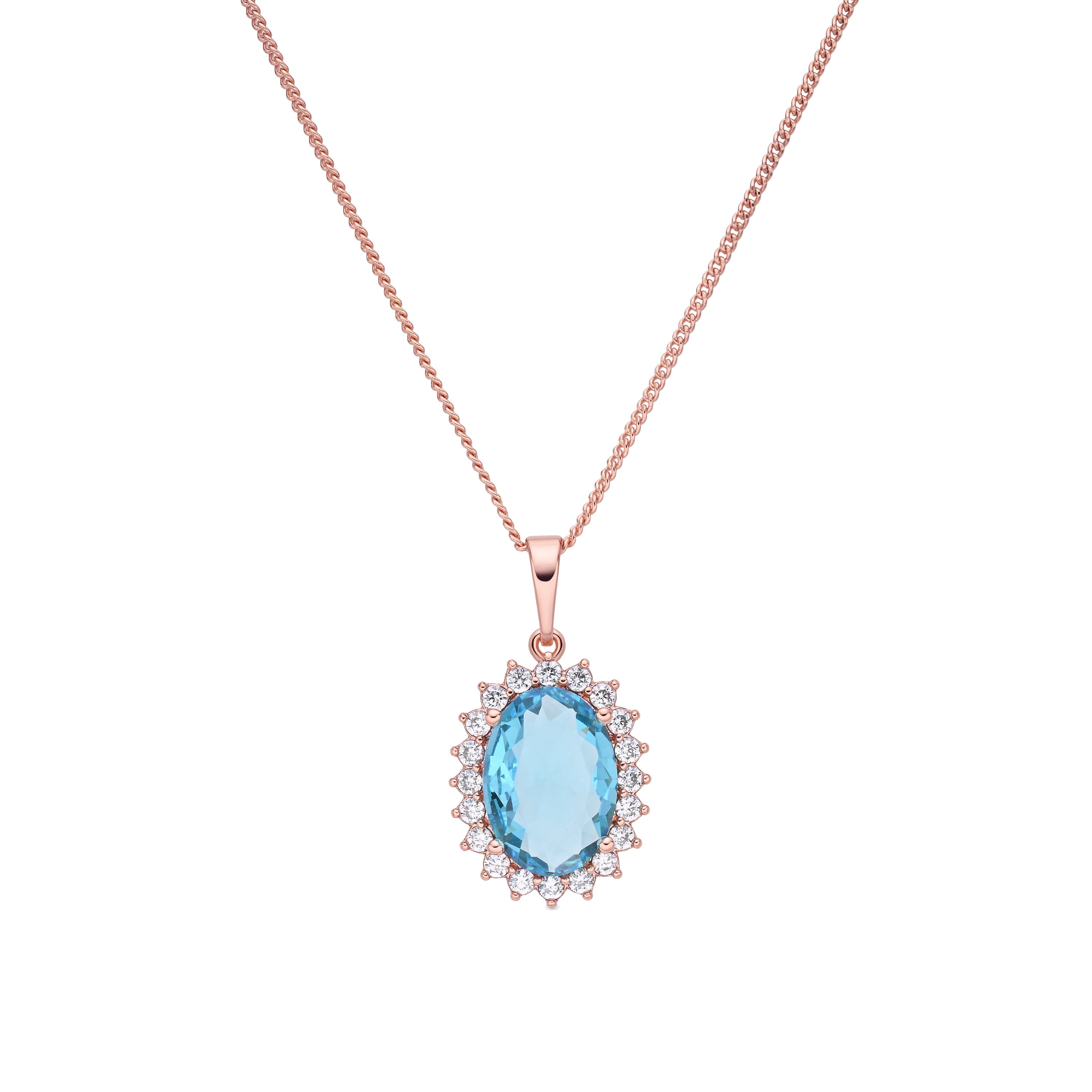 Collar de Circonita Aguamarina acabado en oro rosa de 18k - Huape