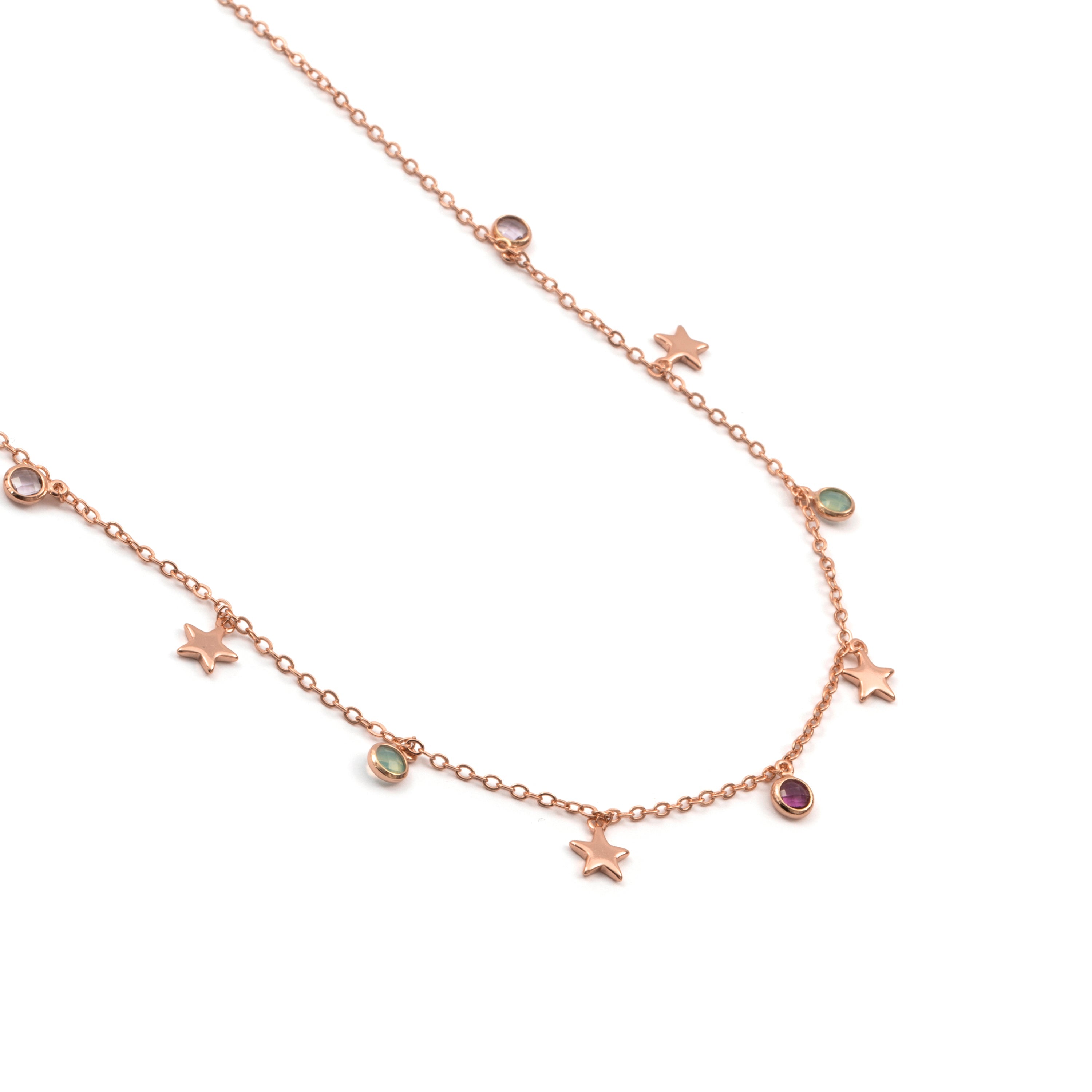 18k Rose Gold Plated Multicolor Cubic Zirconia Necklace - Varwi