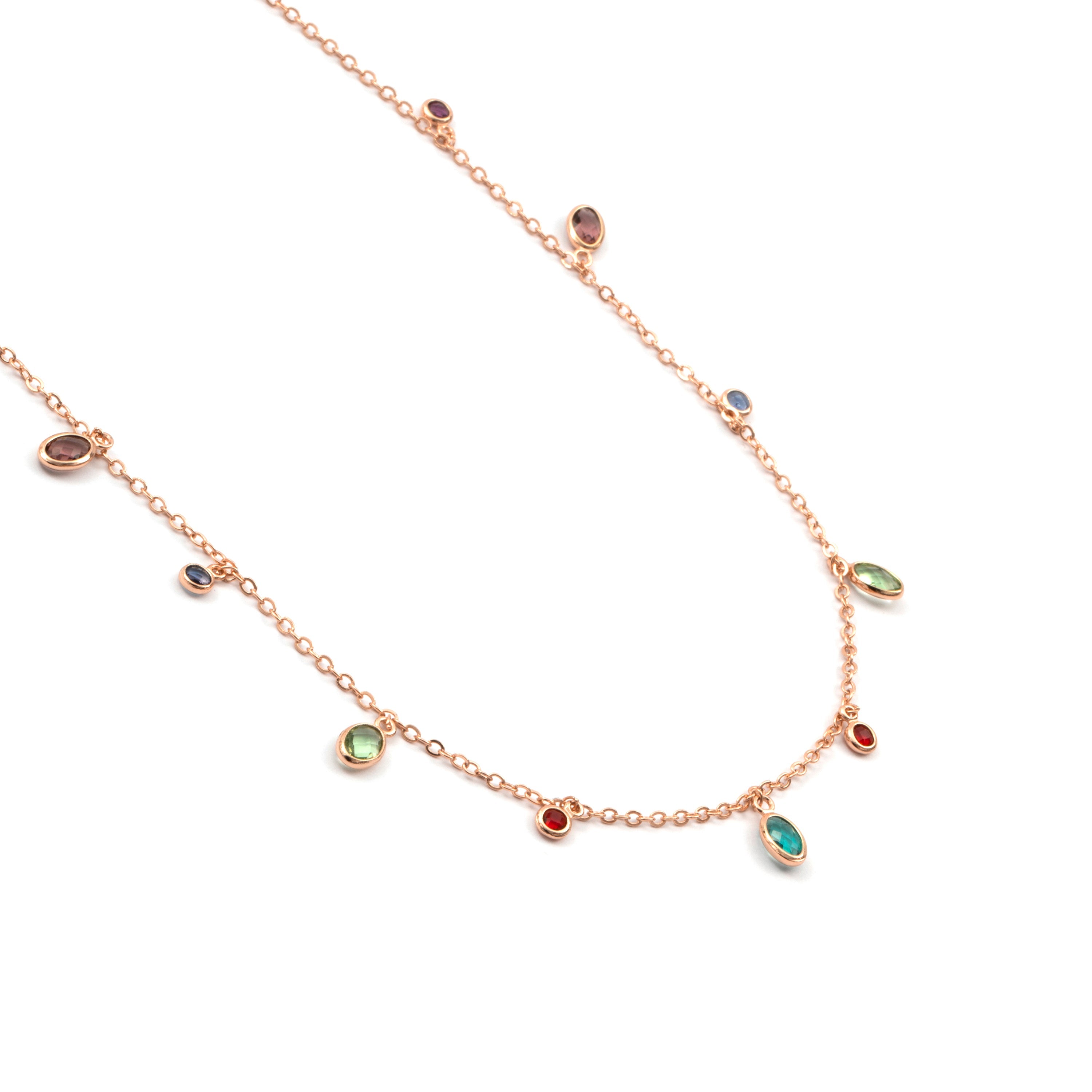 Collar de Circonita Multicolor acabado en oro rosa de 18k - Orsu