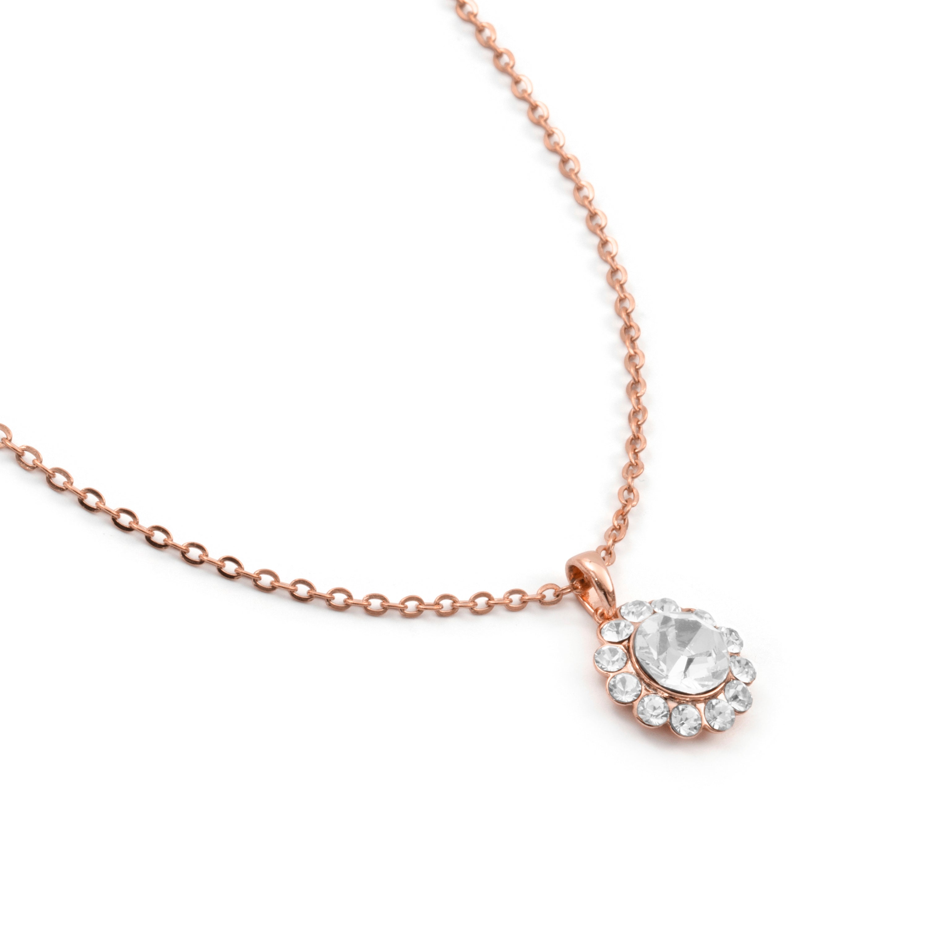 Sparkling Zircon Necklace with 18k Rose Gold Finish - Tinea