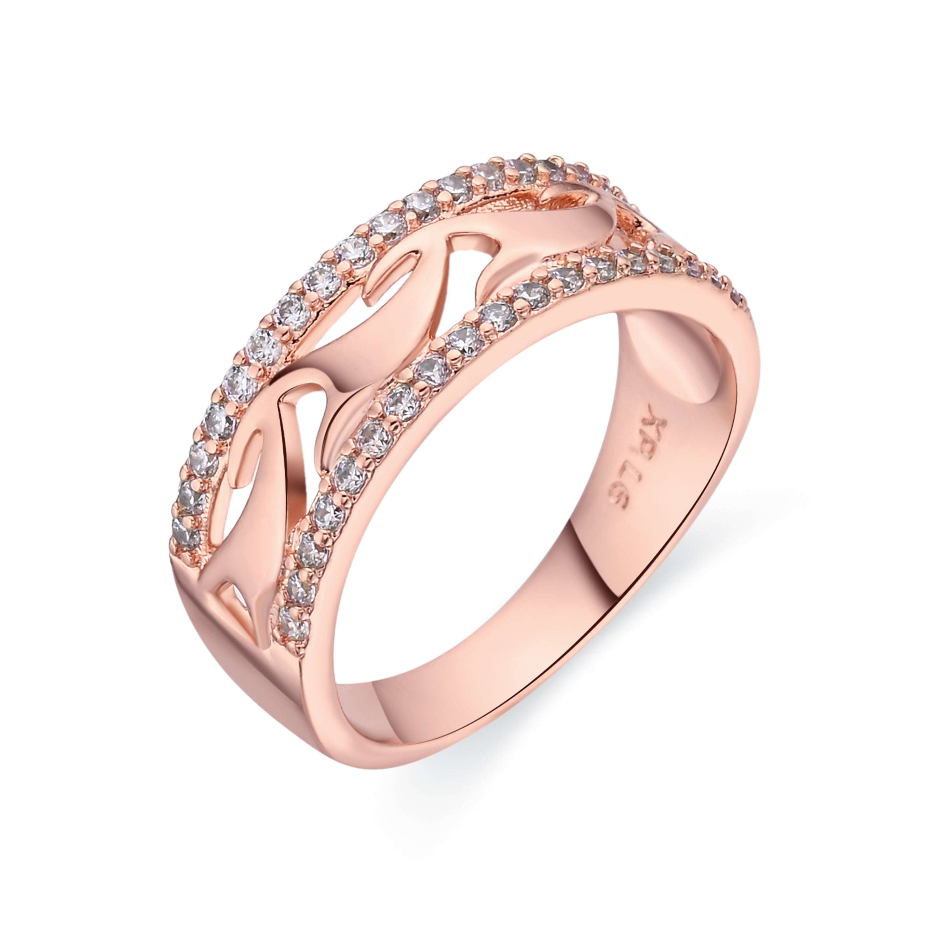Sparkling Cubic Zirconia Ring in 18k Rose Gold Finish - Lakud