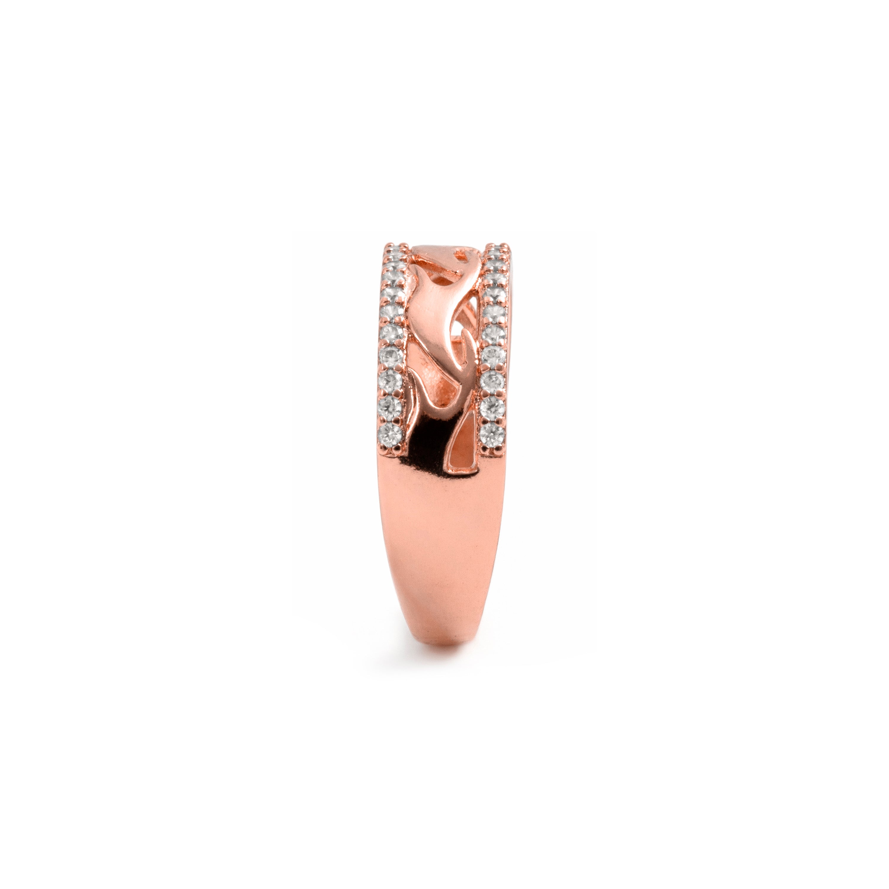 Sparkling Cubic Zirconia Ring in 18k Rose Gold Finish - Lakud