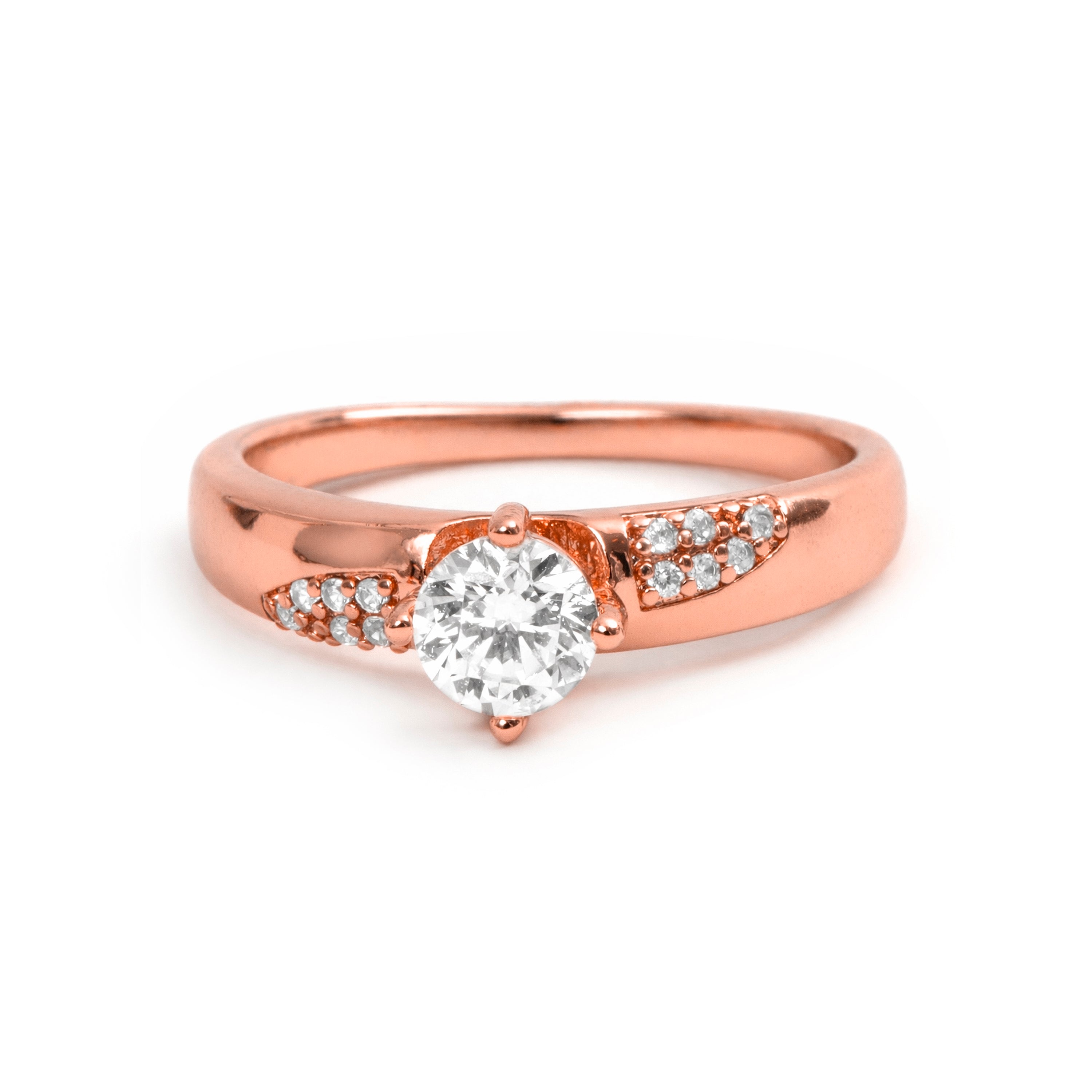 18k Rose Gold Plated Cubic Zirconia Ring - Wedal