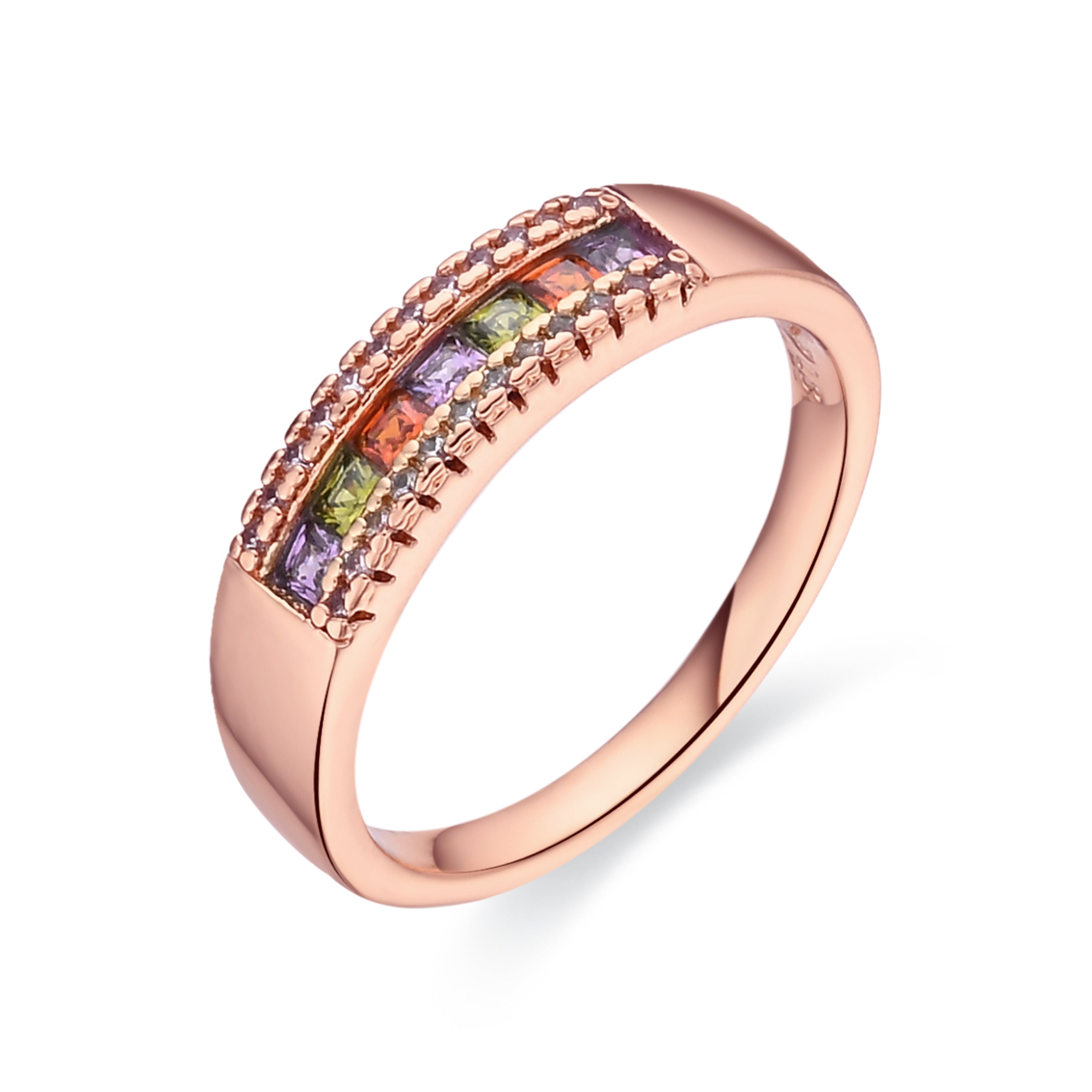 Anillo de Circonita Multicolor acabado en oro rosa de 18k - Saikpo