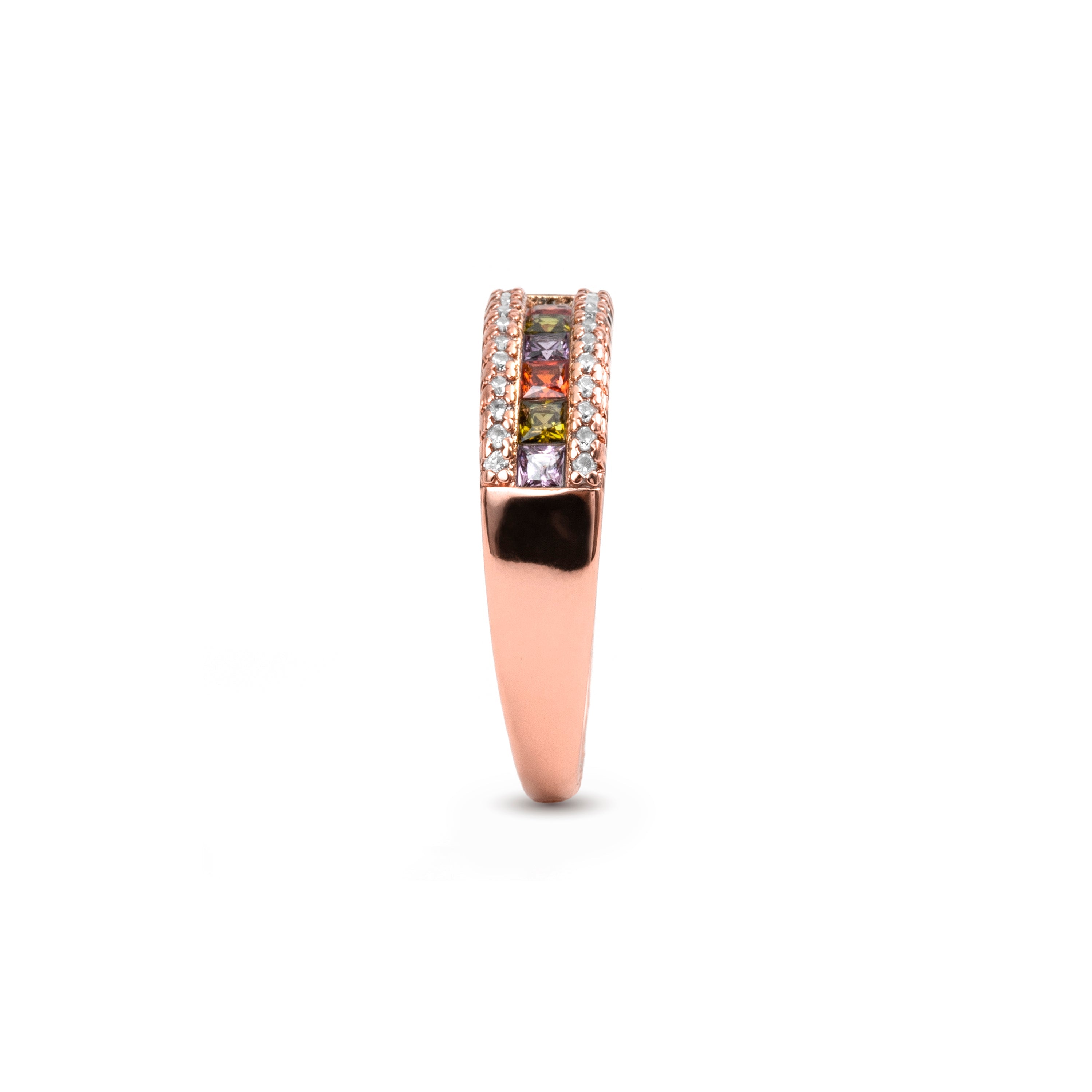 Anillo de Circonita Multicolor acabado en oro rosa de 18k - Saikpo