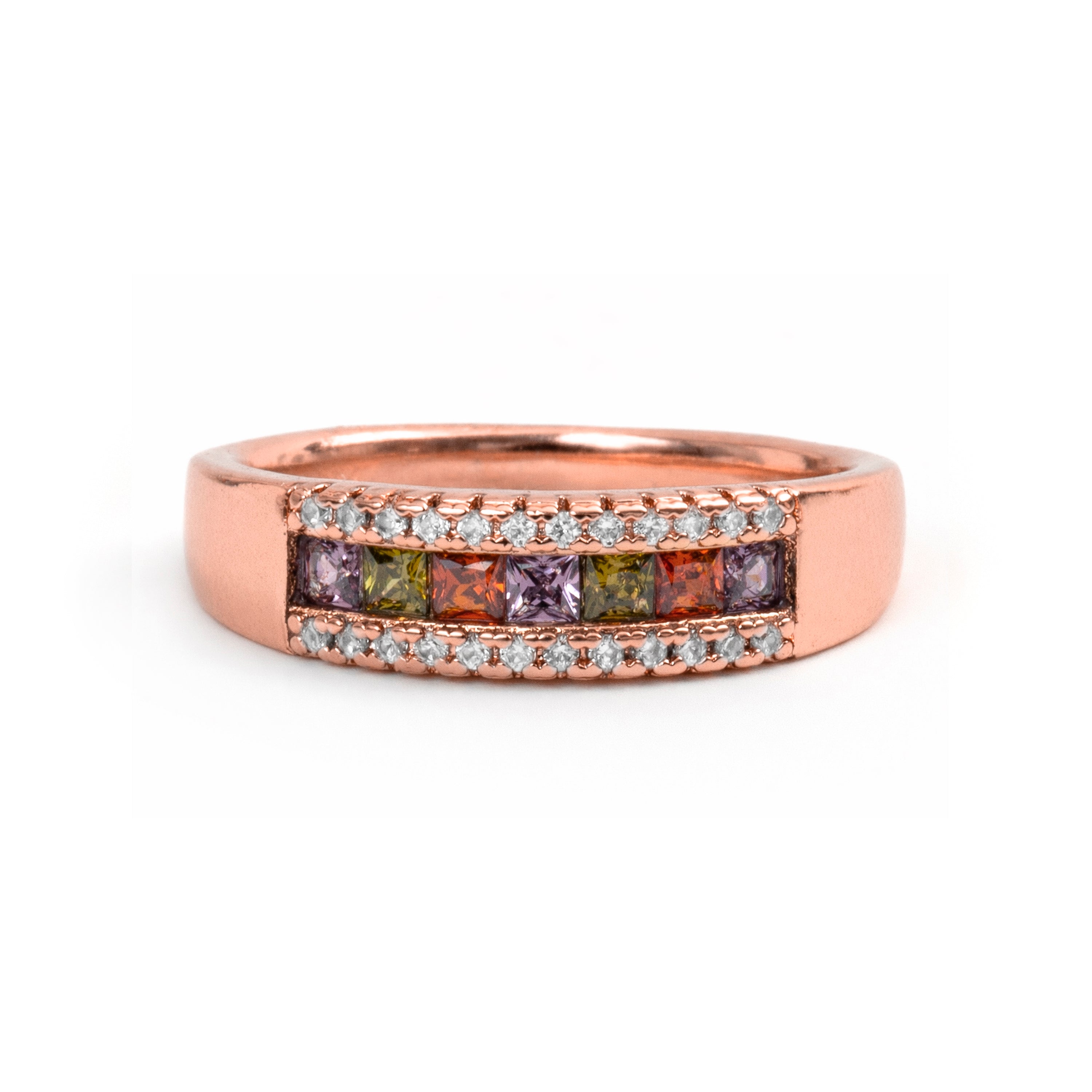Anillo de Circonita Multicolor acabado en oro rosa de 18k - Saikpo