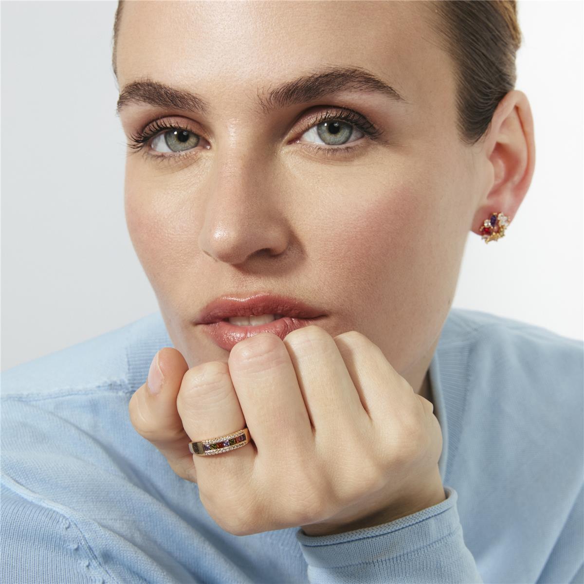 Anillo de Circonita Multicolor acabado en oro rosa de 18k - Saikpo